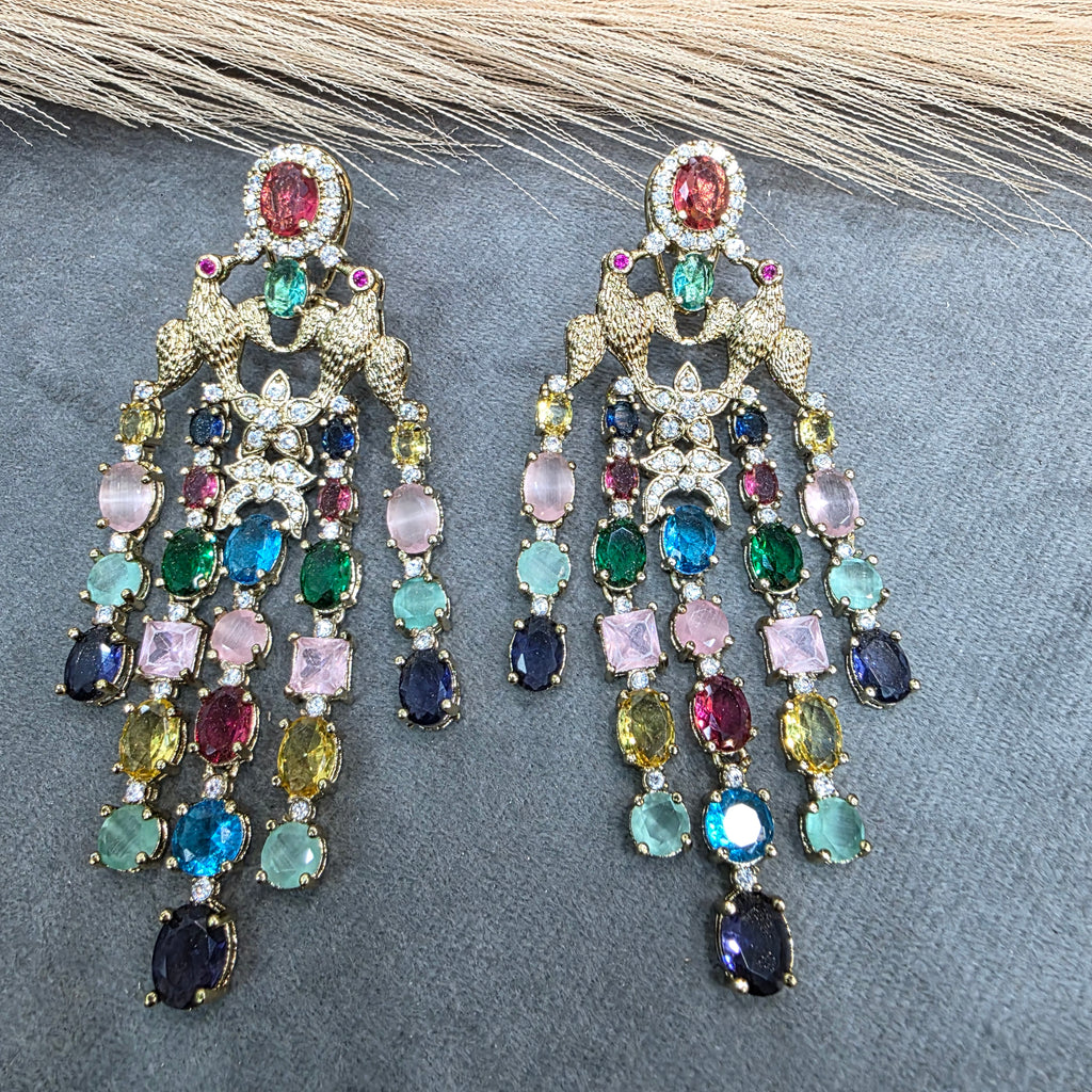 Vantara Koyal Statement Dangker Earrings- Ruby Multi