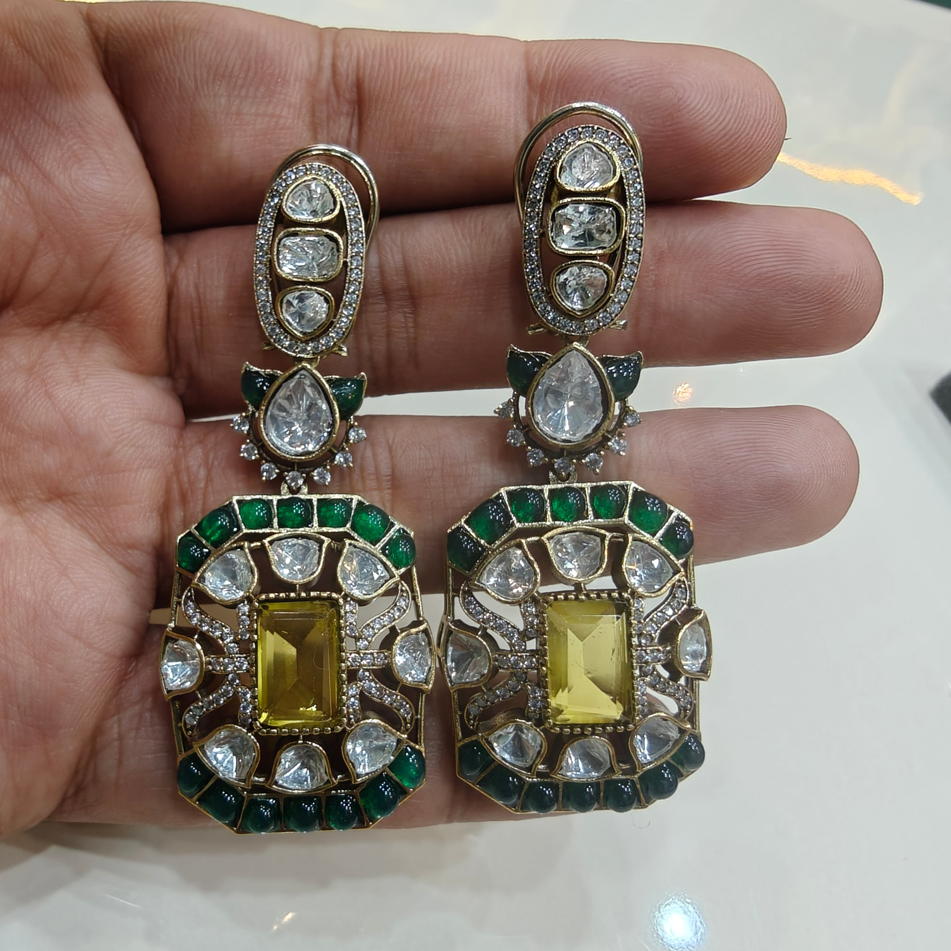 Sunakshi Doublet and Epoxy Earrings- Yellow n Light Green
