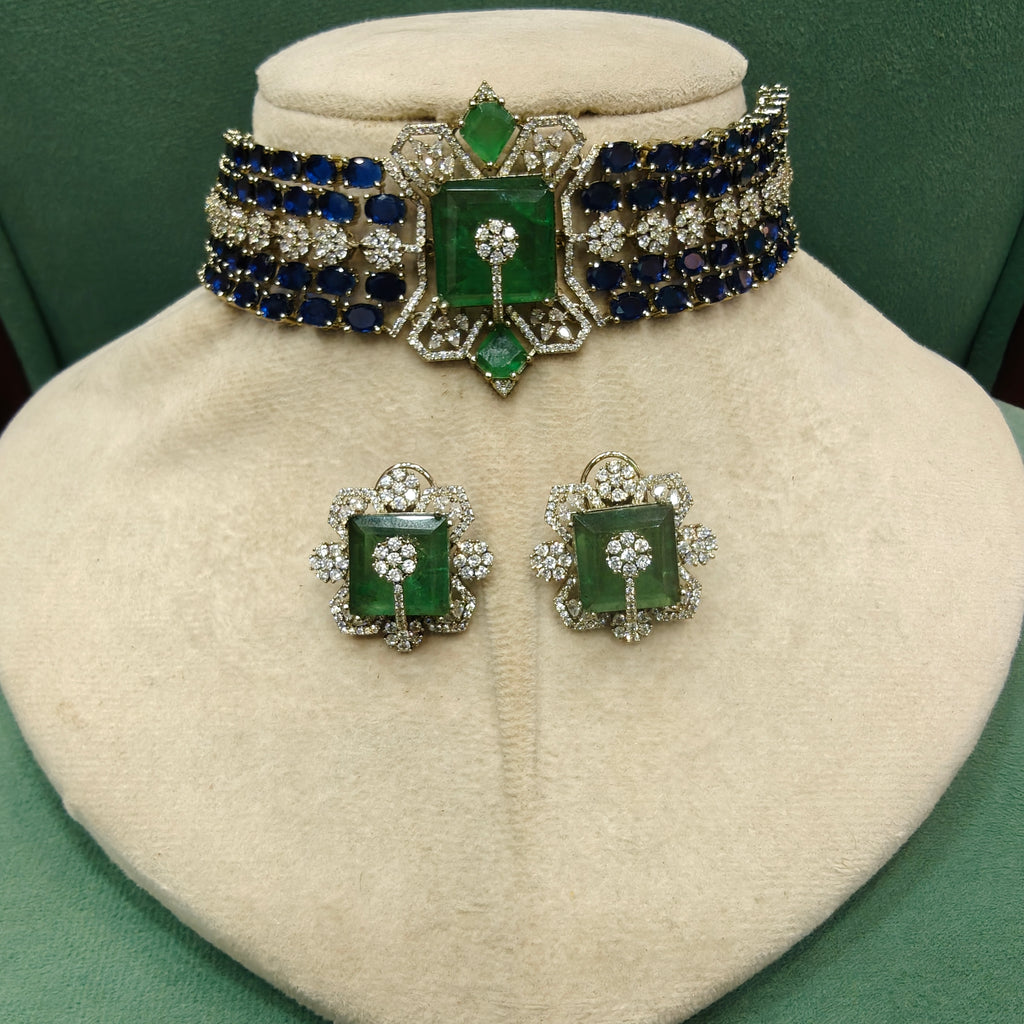Tisha Designer Choker Set- Blue Green