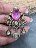 Double Horse Brooch- Pink Mint