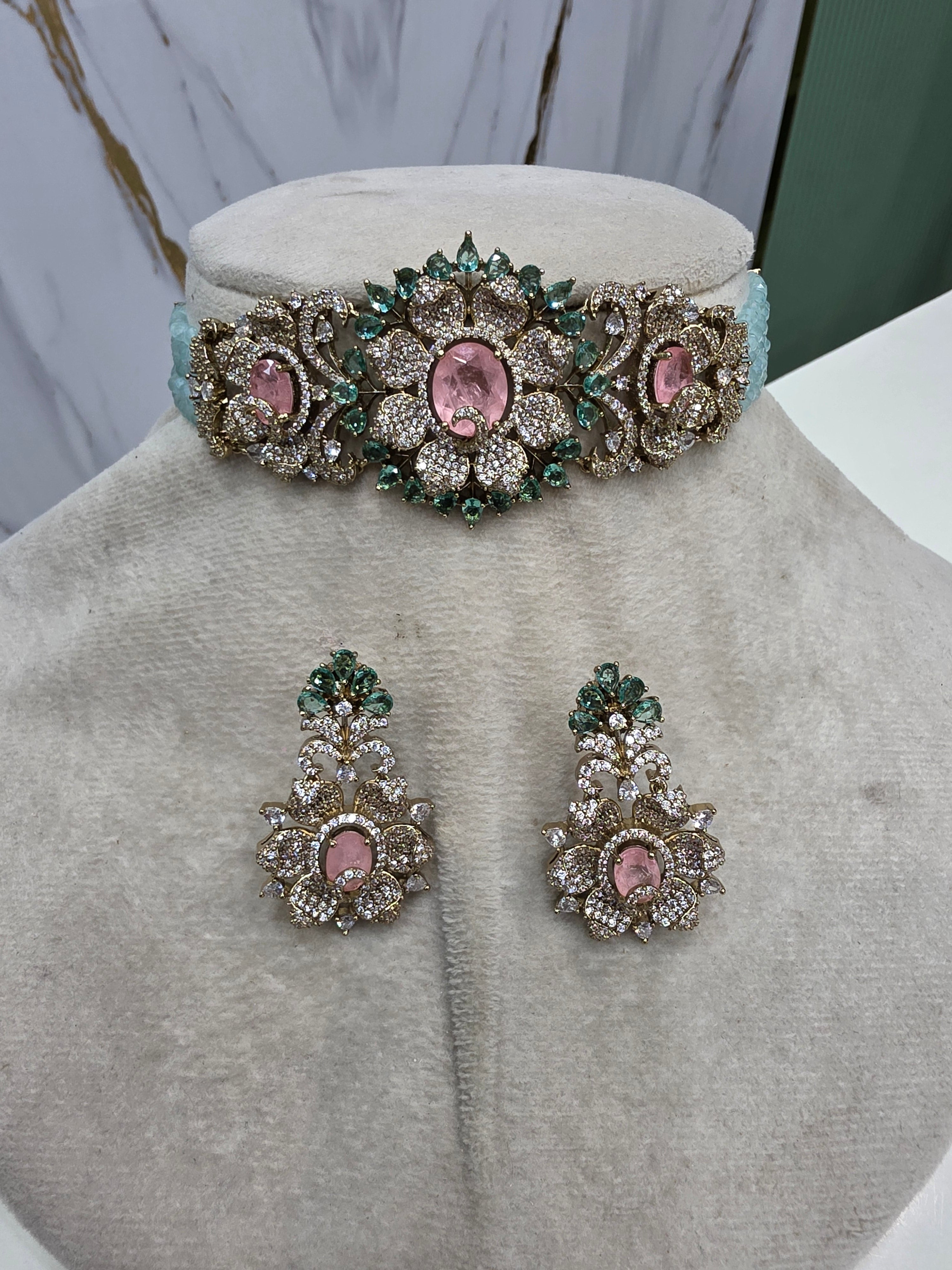 Aarfa Doublet and Hydro Choker Set- Aqua Blje and Pink