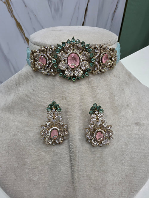 Aarfa Doublet and Hydro Choker Set- Aqua Blje and Pink