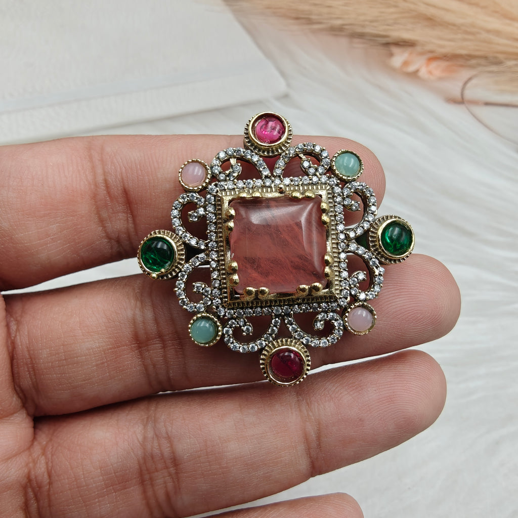 Sabyasachi Inspired Jhanvi Gemstone Adjustable Ring- Red Coral