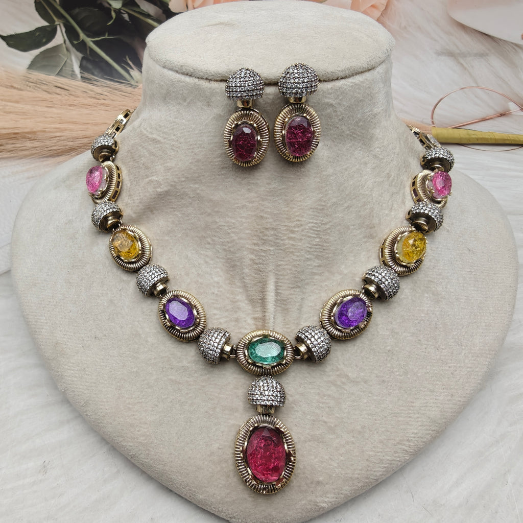 Shailaja Quartz Doublet Necklace Set- Multi