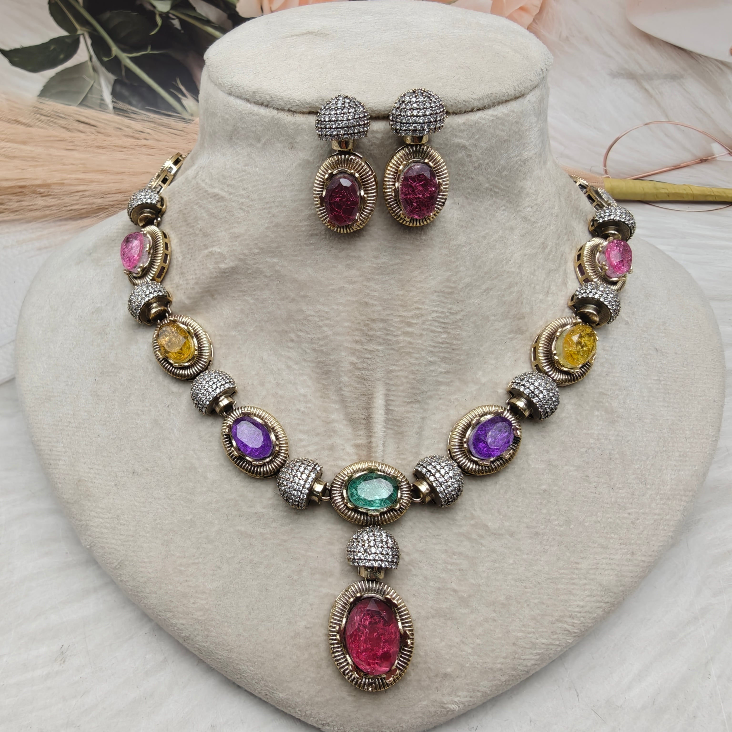 Shailaja Quartz Doublet Necklace Set- Multi