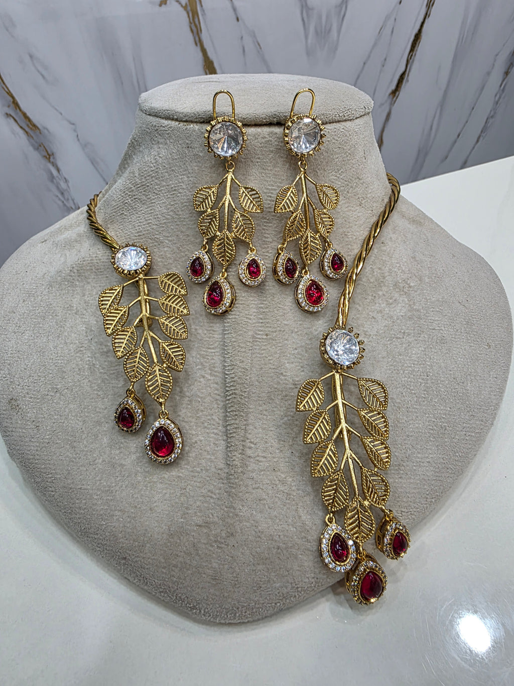 Samaira Handcrafted Fusion Hasli Set- Ruby Red