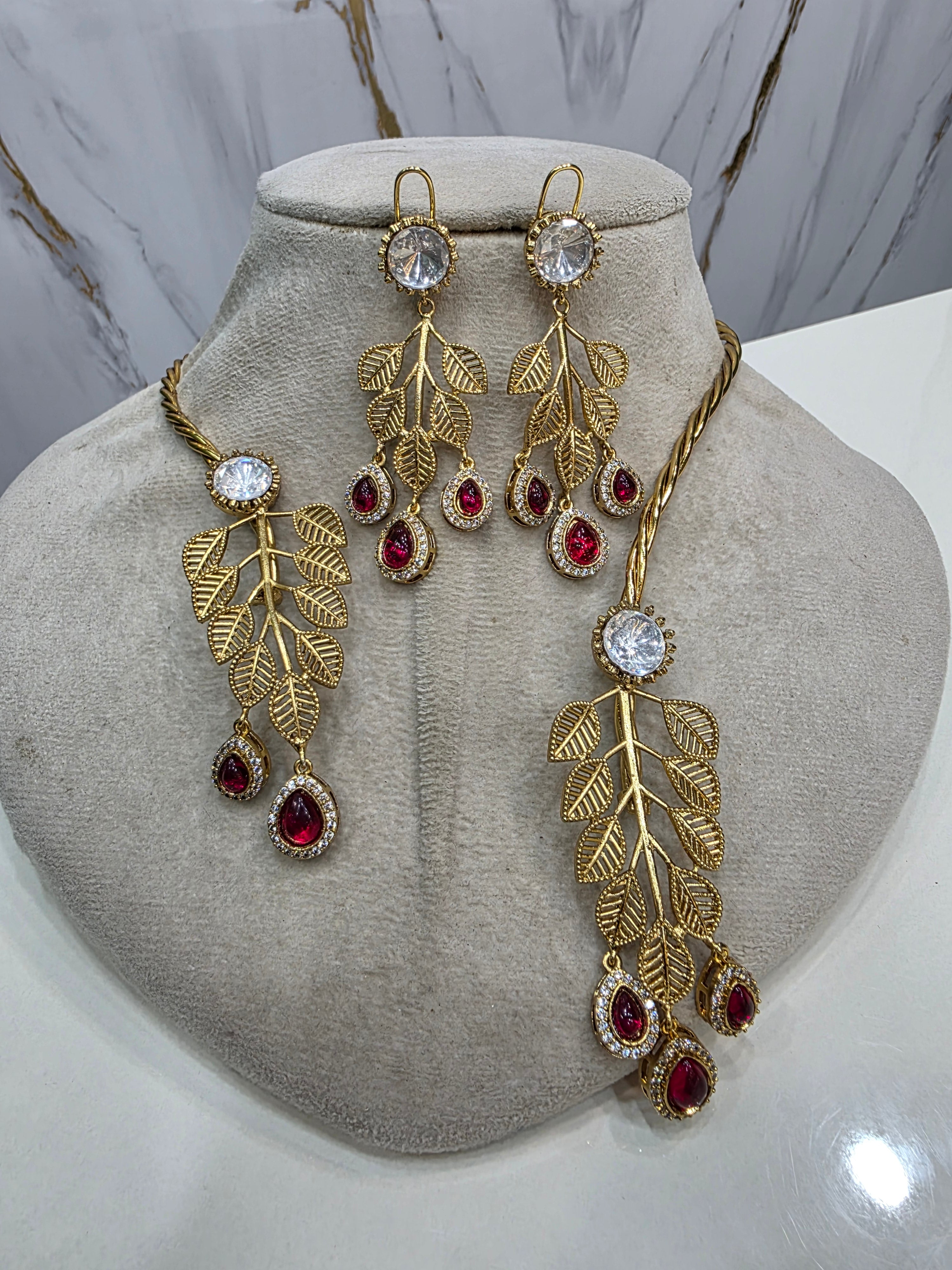 Samaira Handcrafted Fusion Hasli Set- Ruby Red