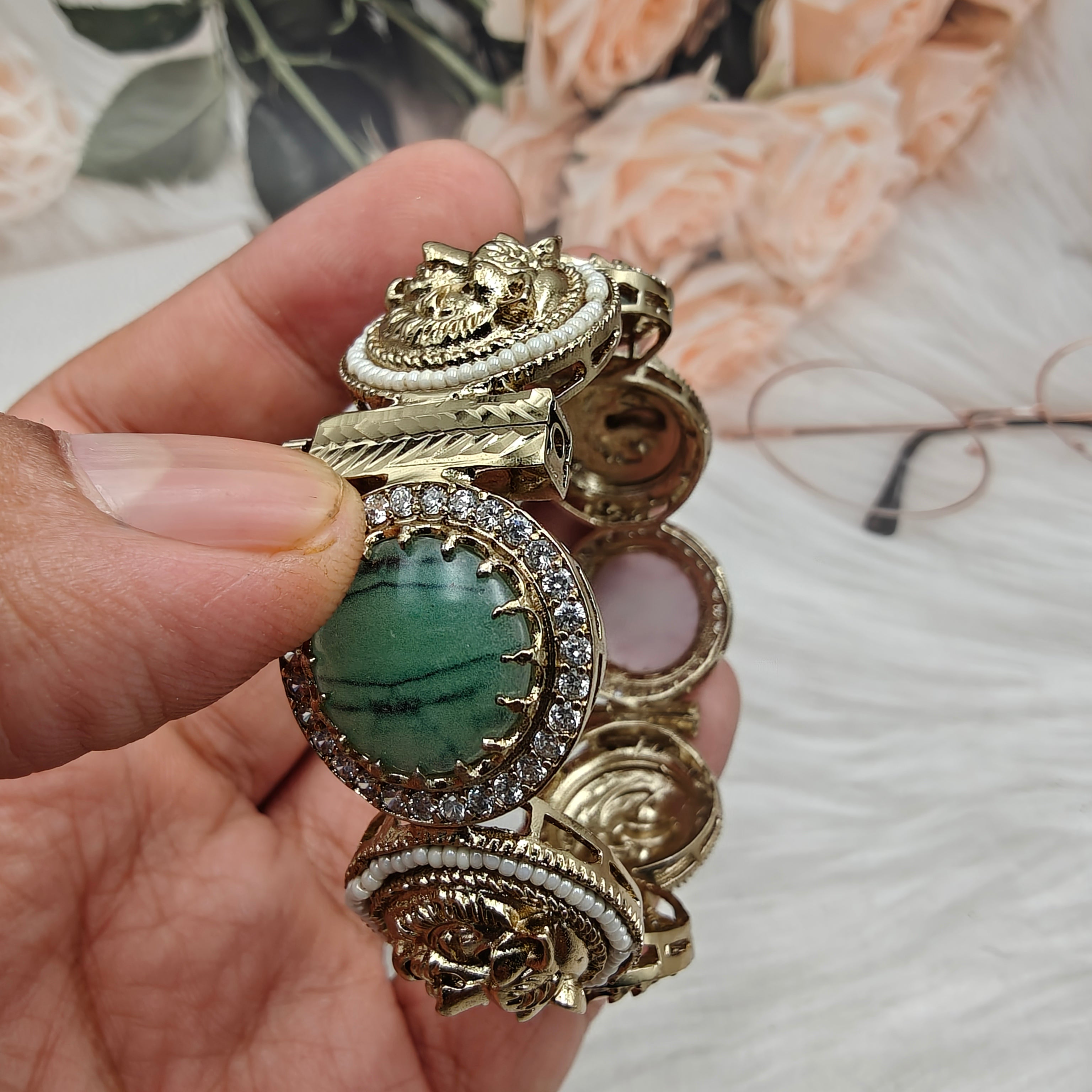 Bagh Sabyasachi Inspired Natural Gemstone Openable Bangle - Pastel Multi