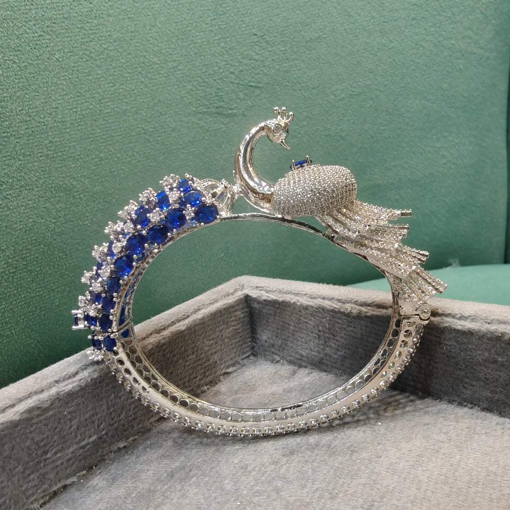 Mayura 3D Layer Openable Bracelet (Silver Finish)- Blue