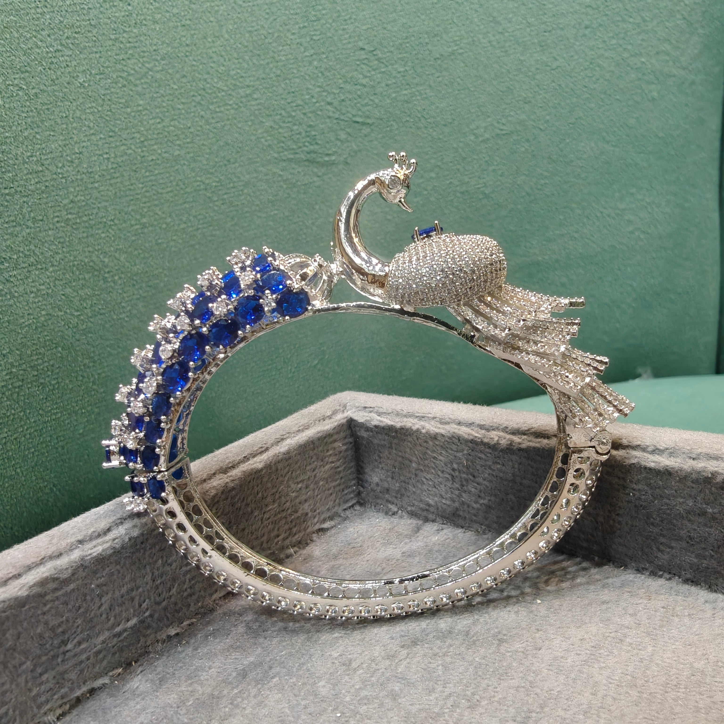 Mayura 3D Layer Openable Bracelet (Silver Finish)- Blue