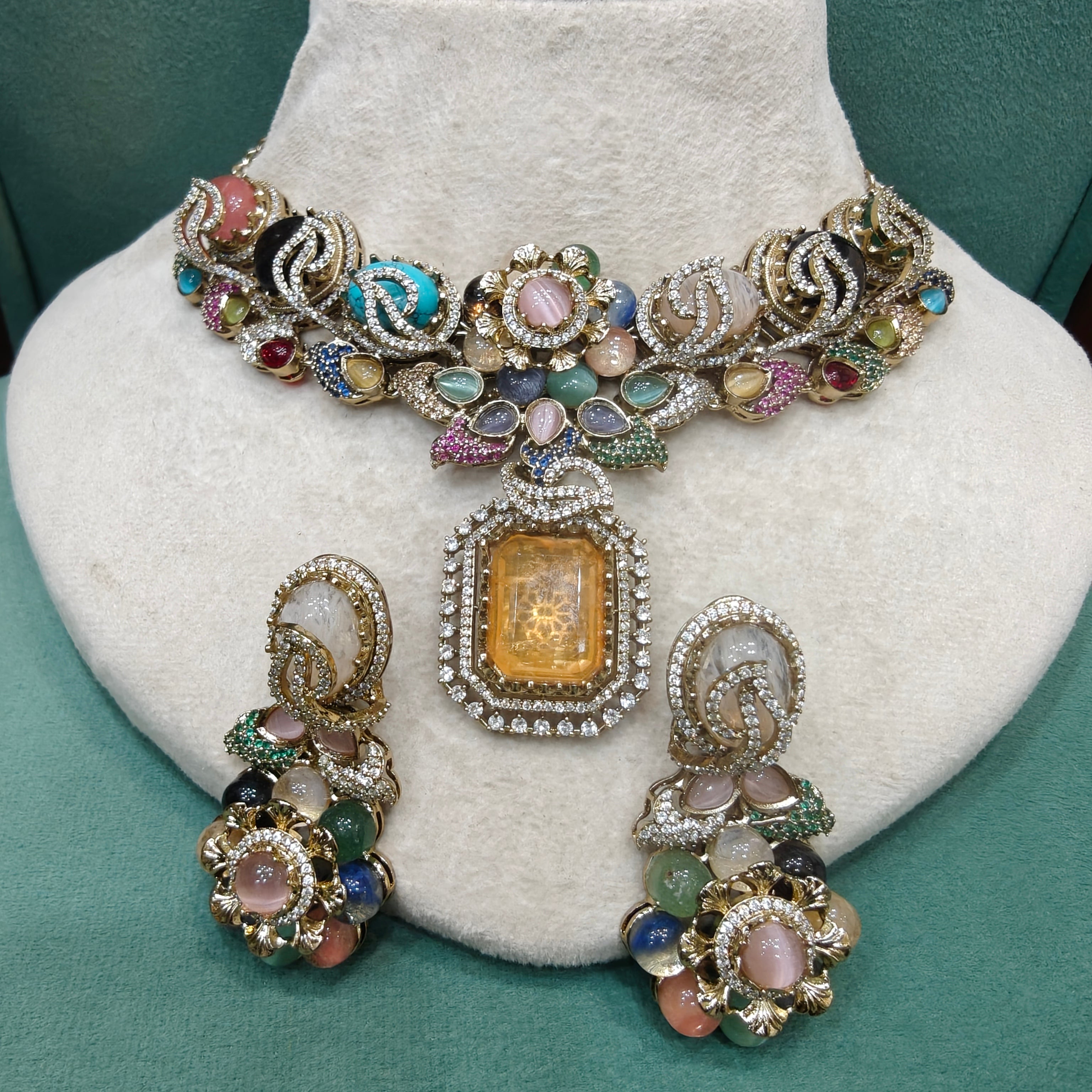 Ralima Sabya Inspired Semi Precious Gemstone Necklace Set- Yellow Multi