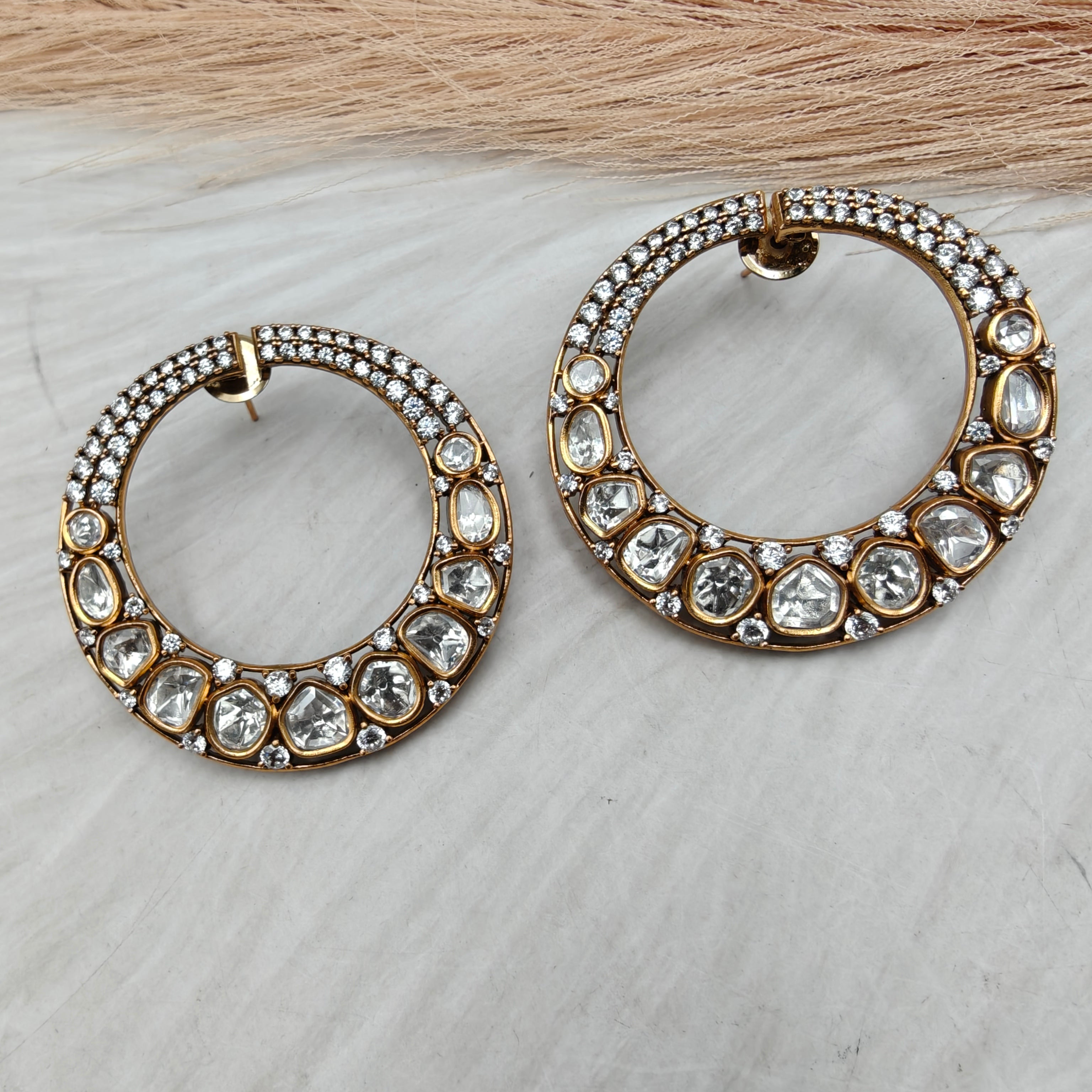 Chanda Uncut Moissanite Polki Statement Hoop style Earrings- Clear White