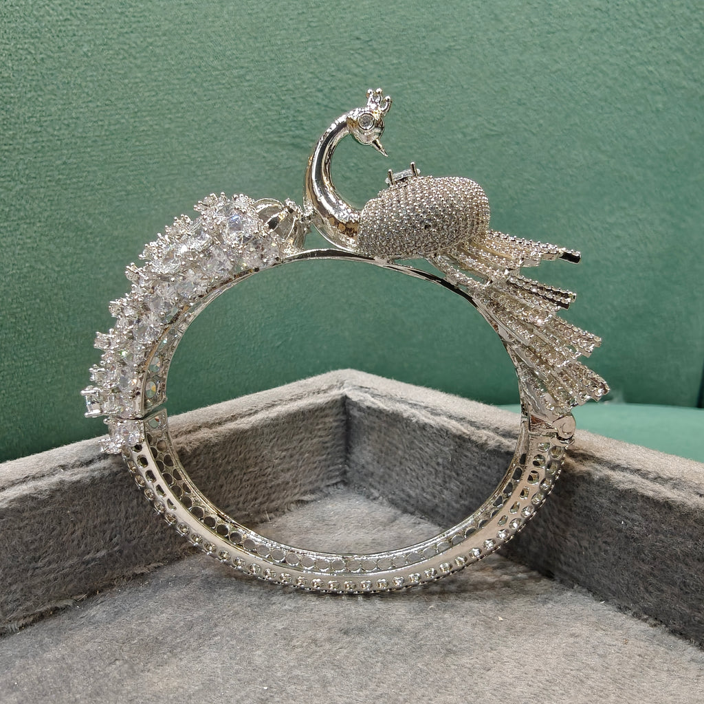 Mayura 3D Layer Openable Bracelet (Silver Finish)- White
