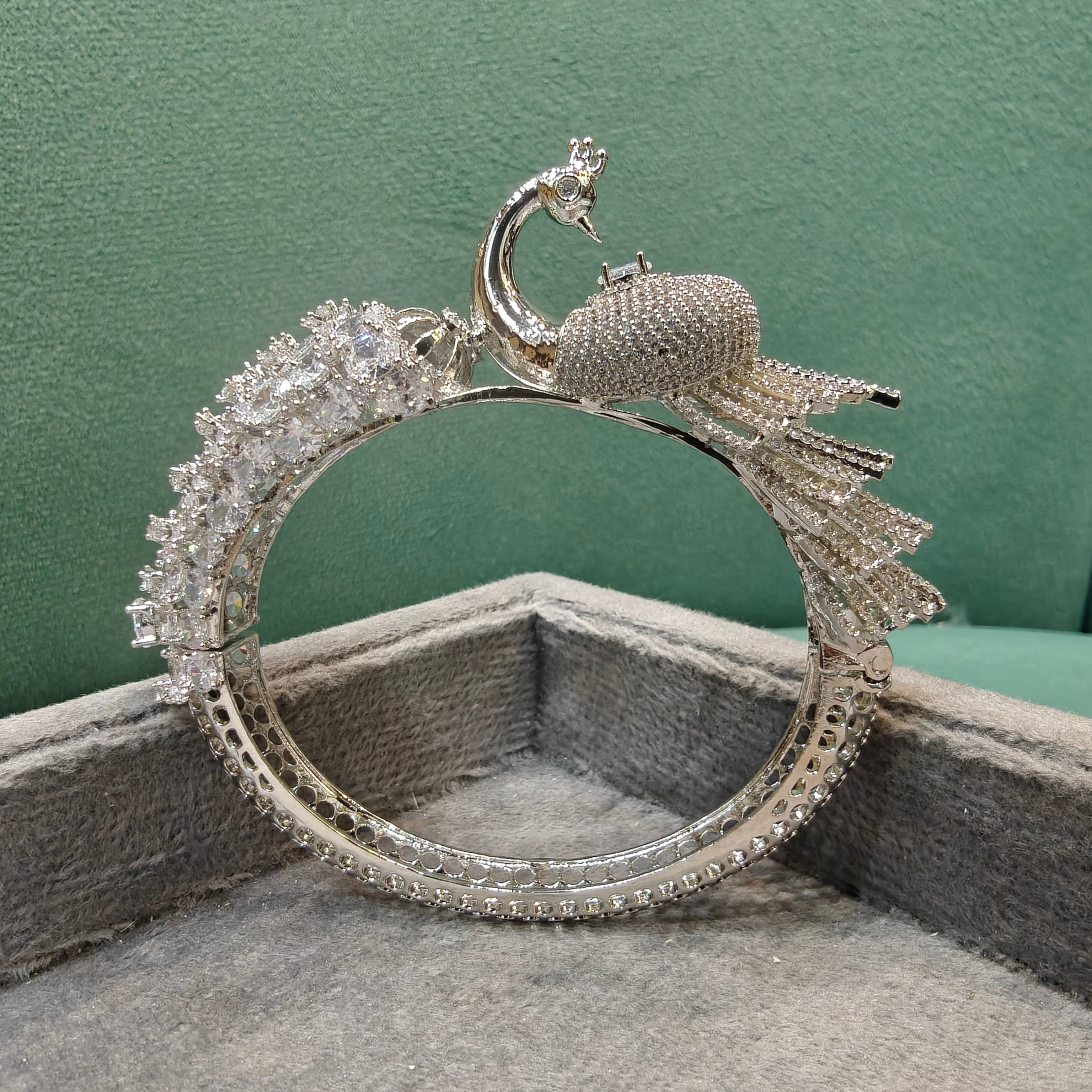 Mayura 3D Layer Openable Bracelet (Silver Finish)- White