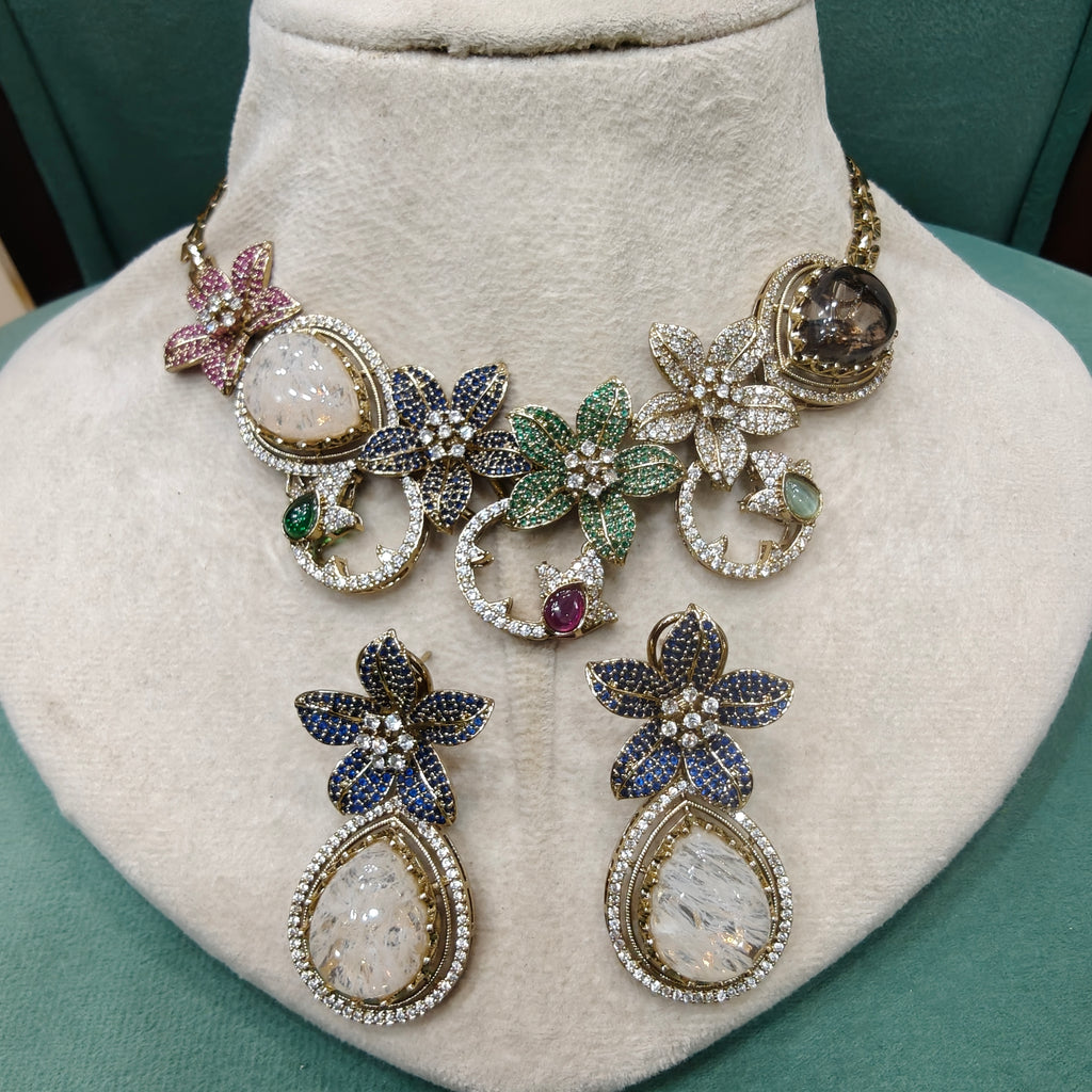 Iraaya Sabyasachi Inspired Statement Gemstone Necklace Set- Multi 2