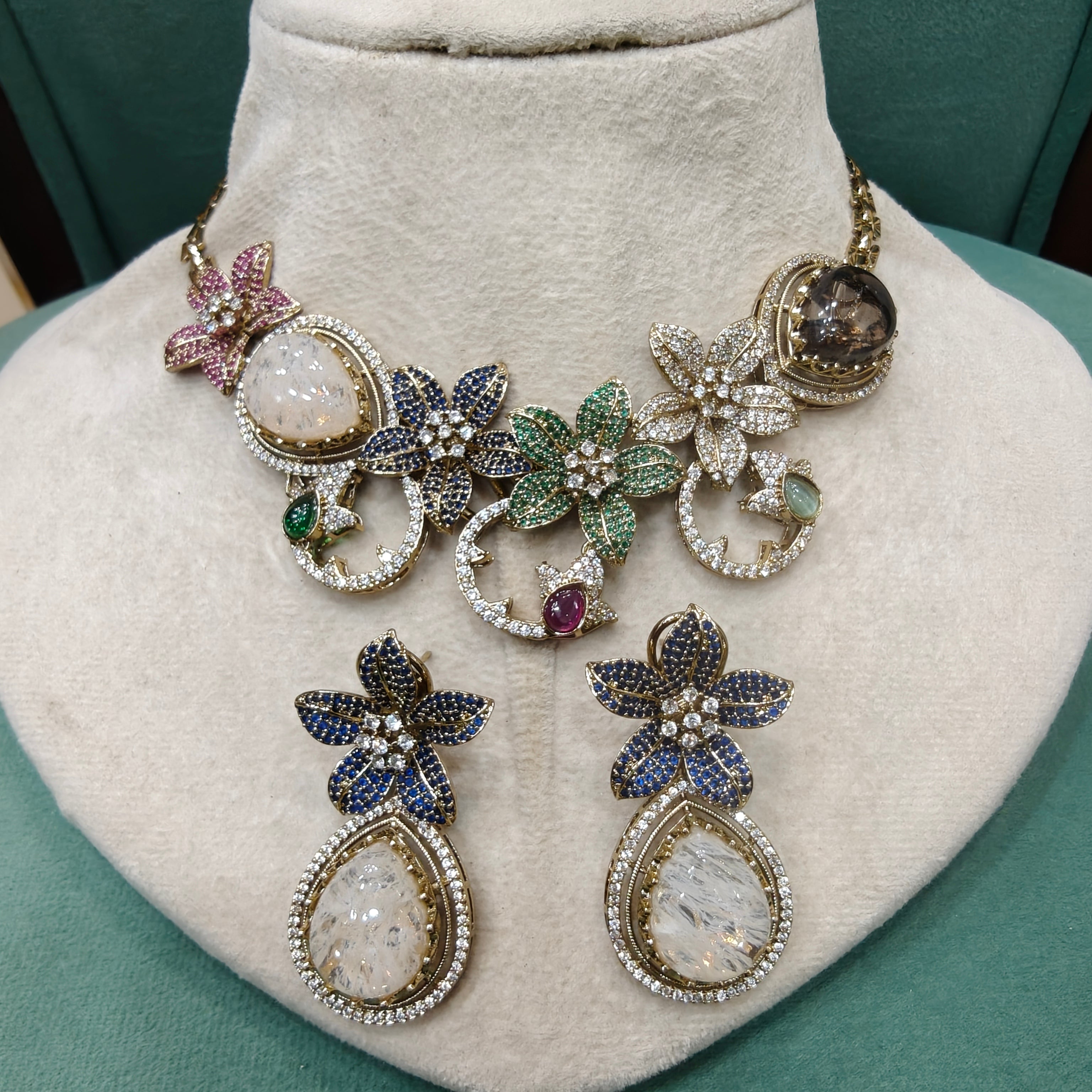 Iraaya Sabyasachi Inspired Statement Gemstone Necklace Set- Multi 2