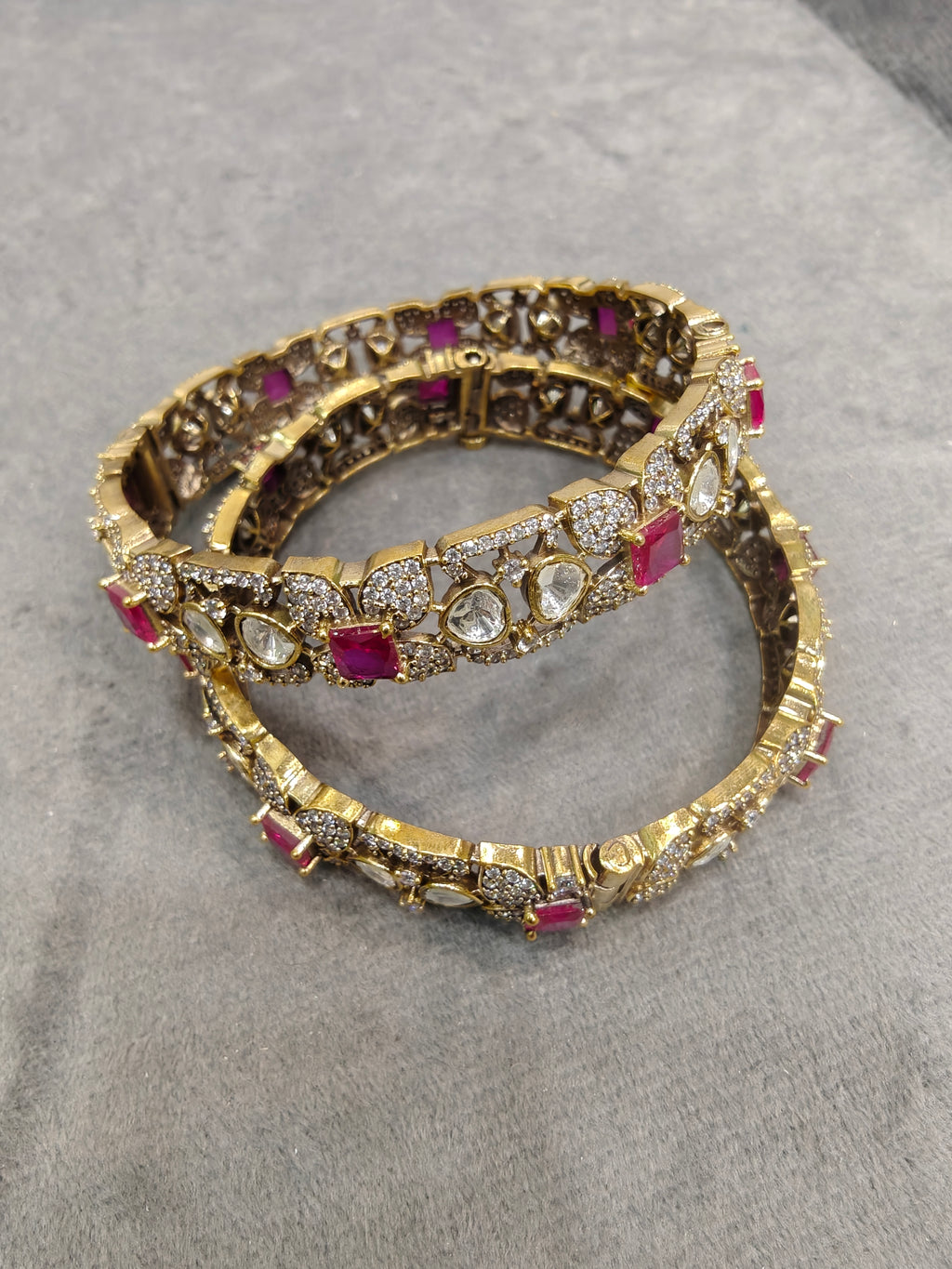 Jasvika Polki Victorian Openable Bangles- Ruby