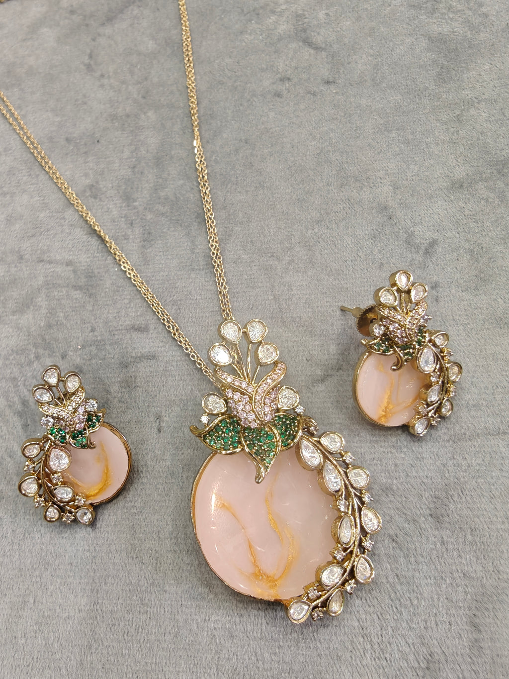 Raktika Natural Stone Statement Pendant Set- Lavender