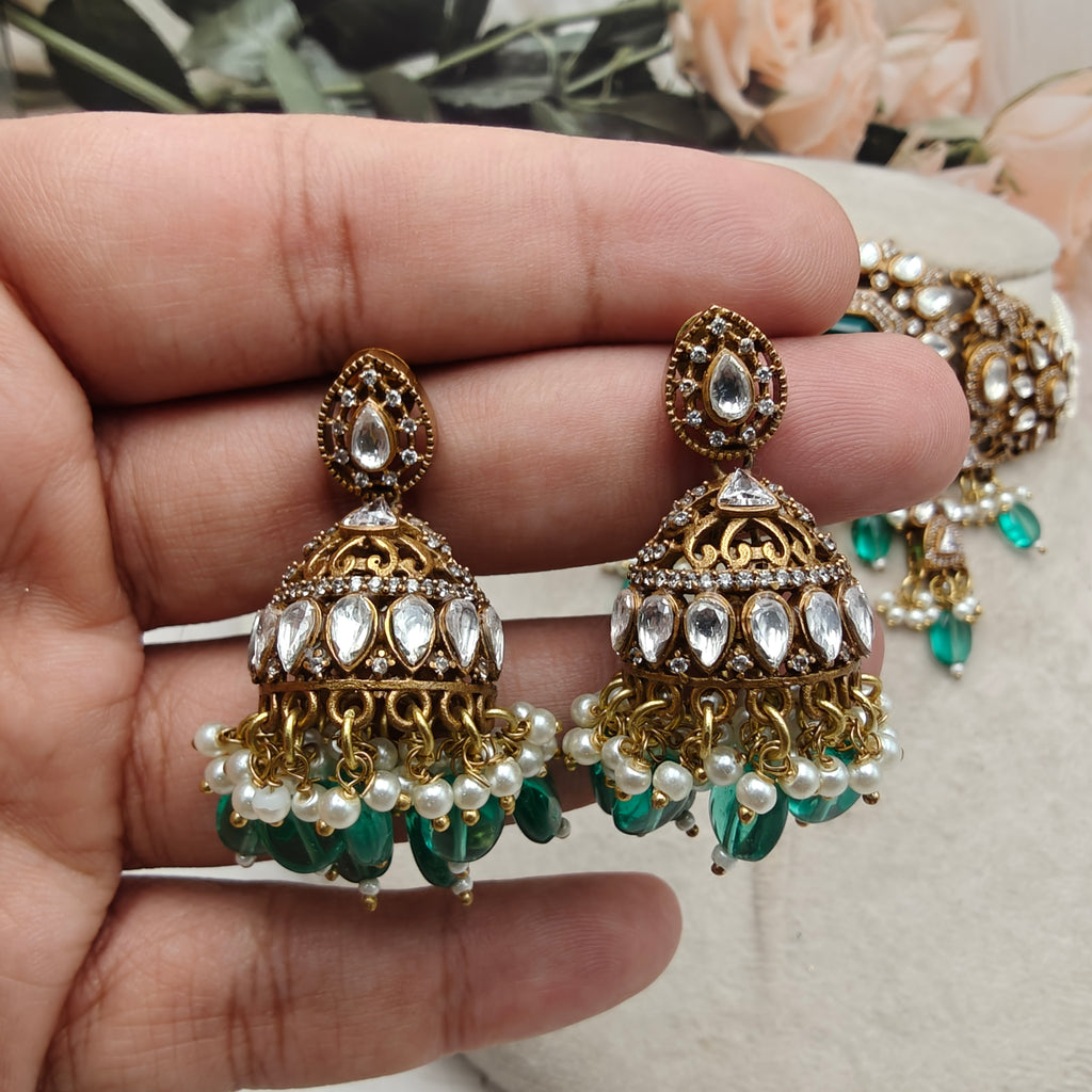 Shakti Doublet Victorian Finish Uncut Moissanite Polki Choker Set- Rama Green