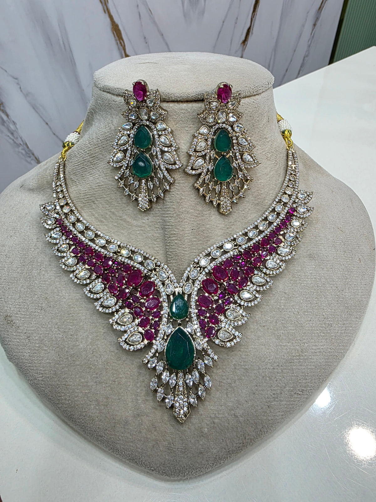 Khidmat Victorian AD Necklace Set- Ruby Emerald