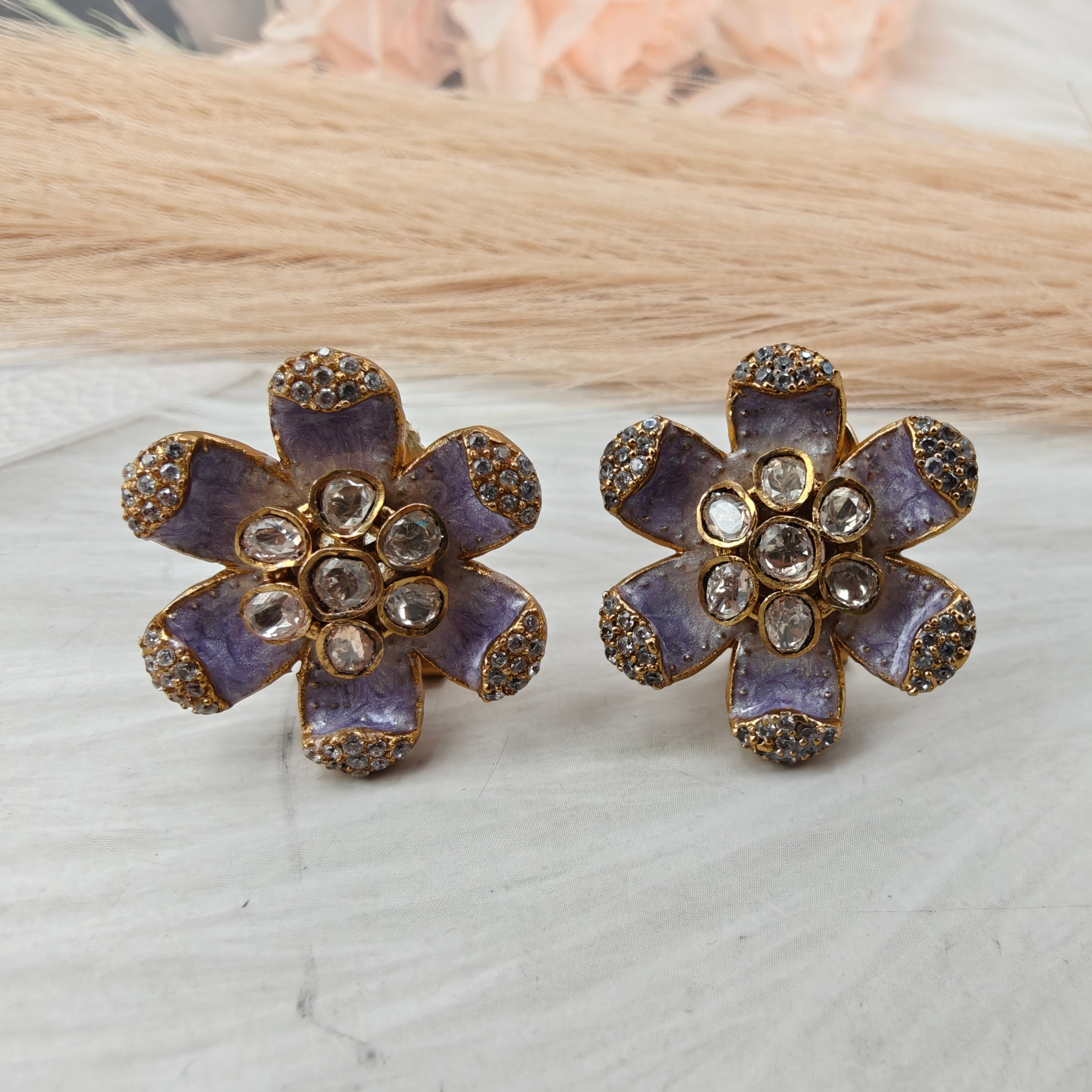 Chitra Italian Meena and Moissanite Studs- Purple