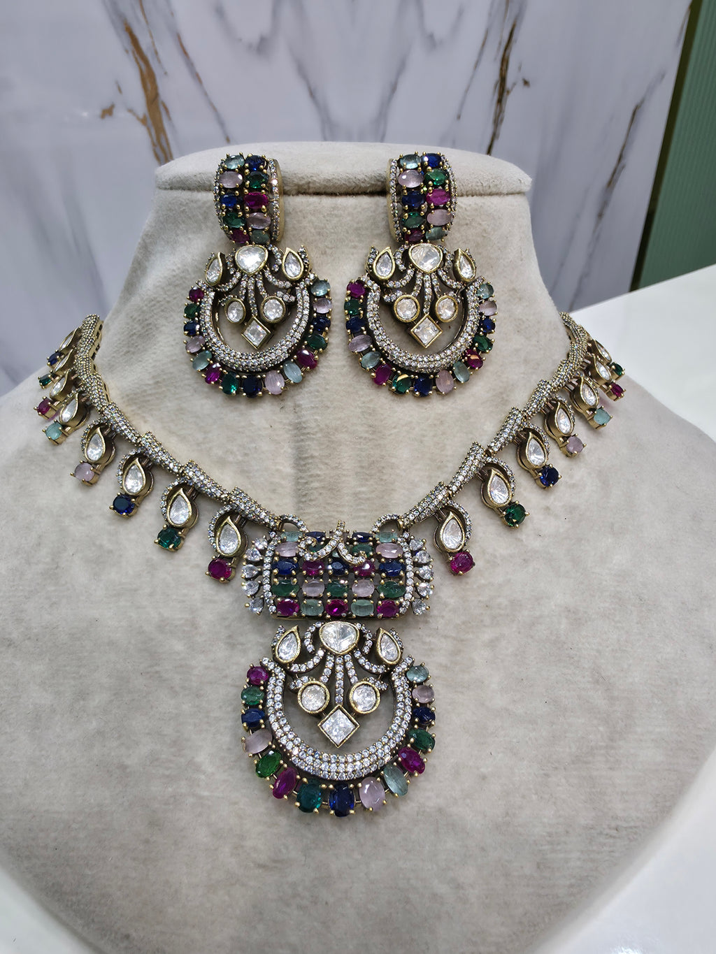 Radhya Polki Necklace Set- Multi