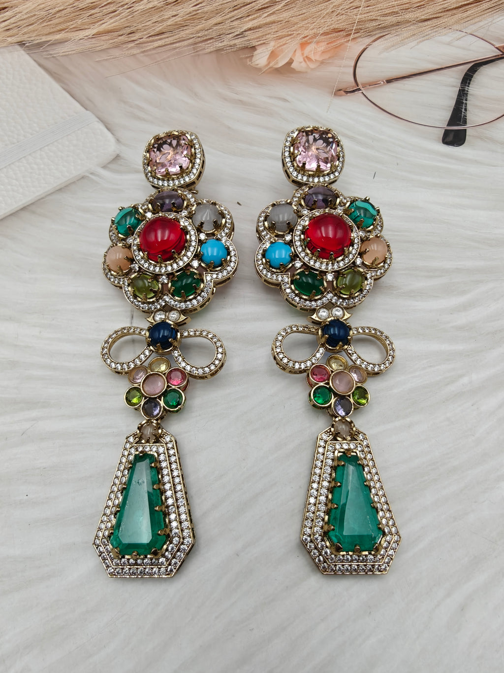 Sabyasachi Inspired Statement Hatima Earrings - Green Multi