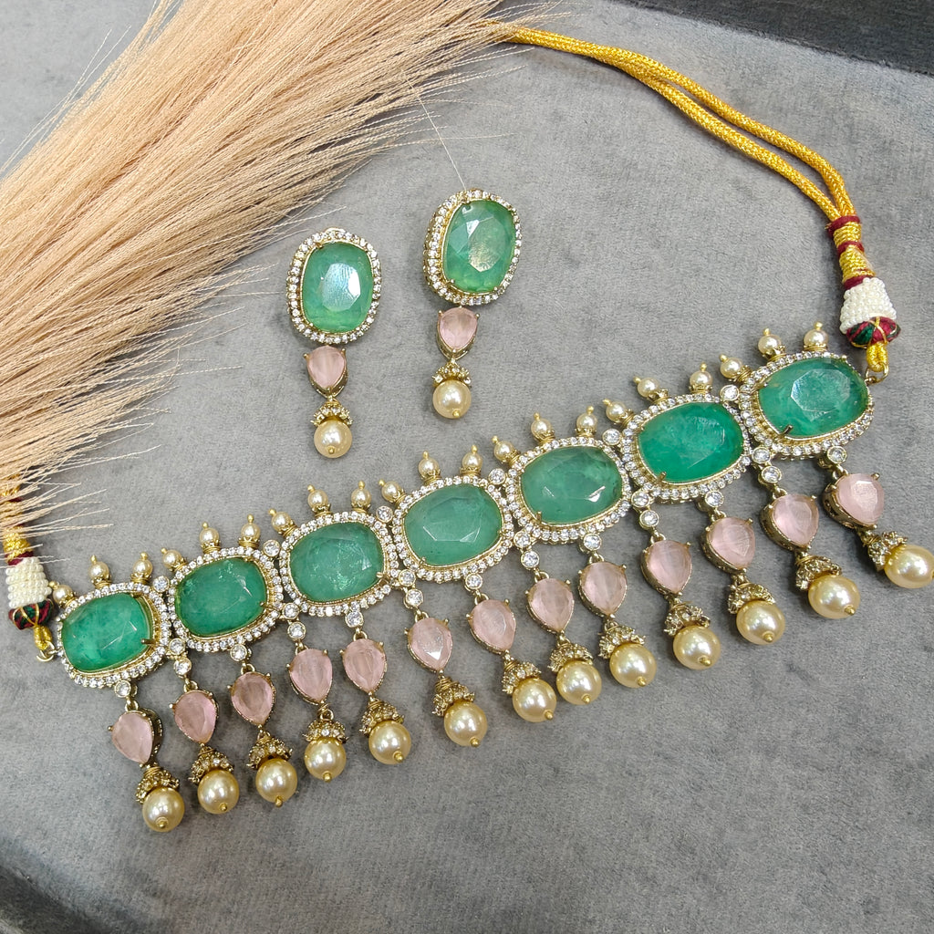 Dua Deepika Inspired Statement Choker Set- Mint Pink