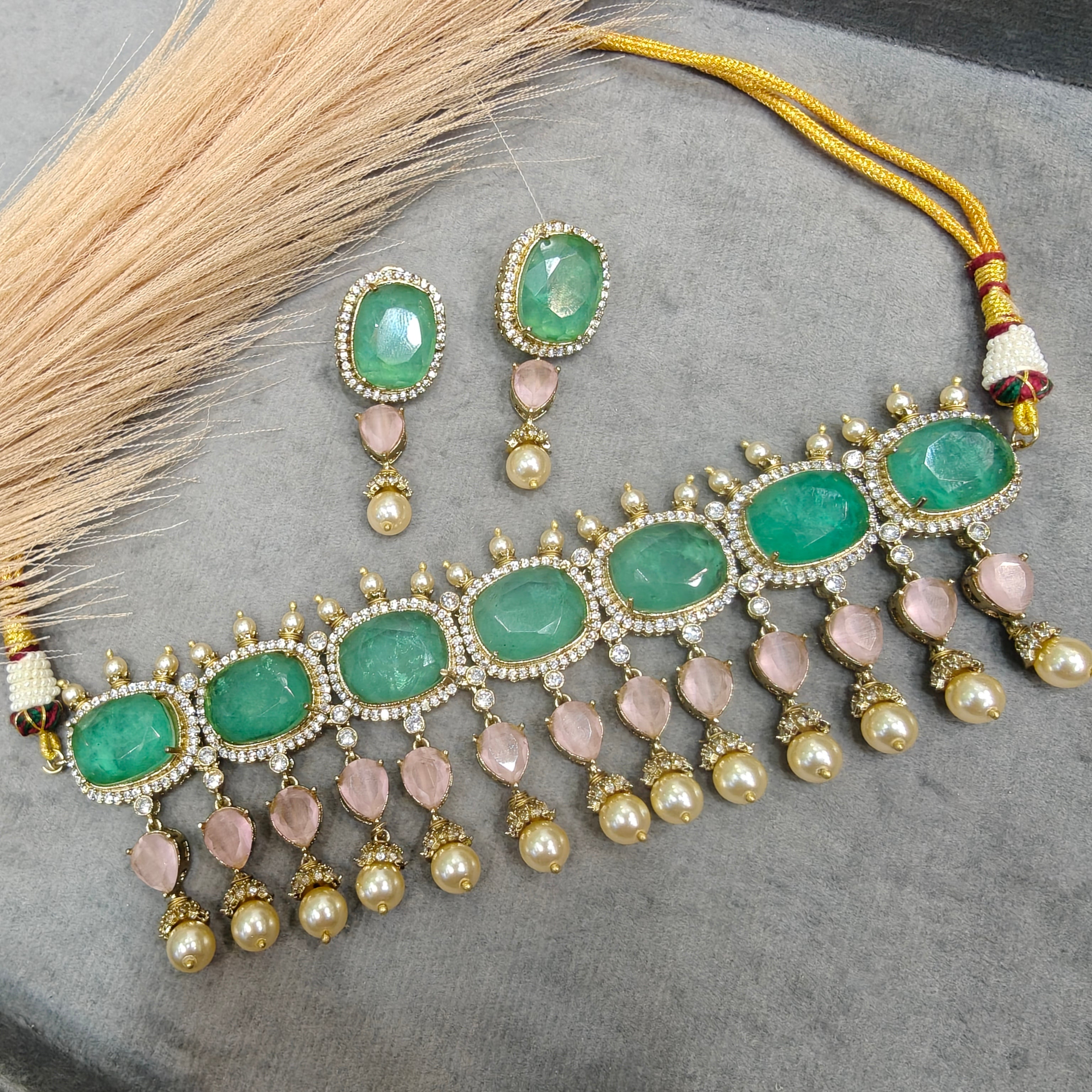 Dua Deepika Inspired Statement Choker Set- Mint Pink