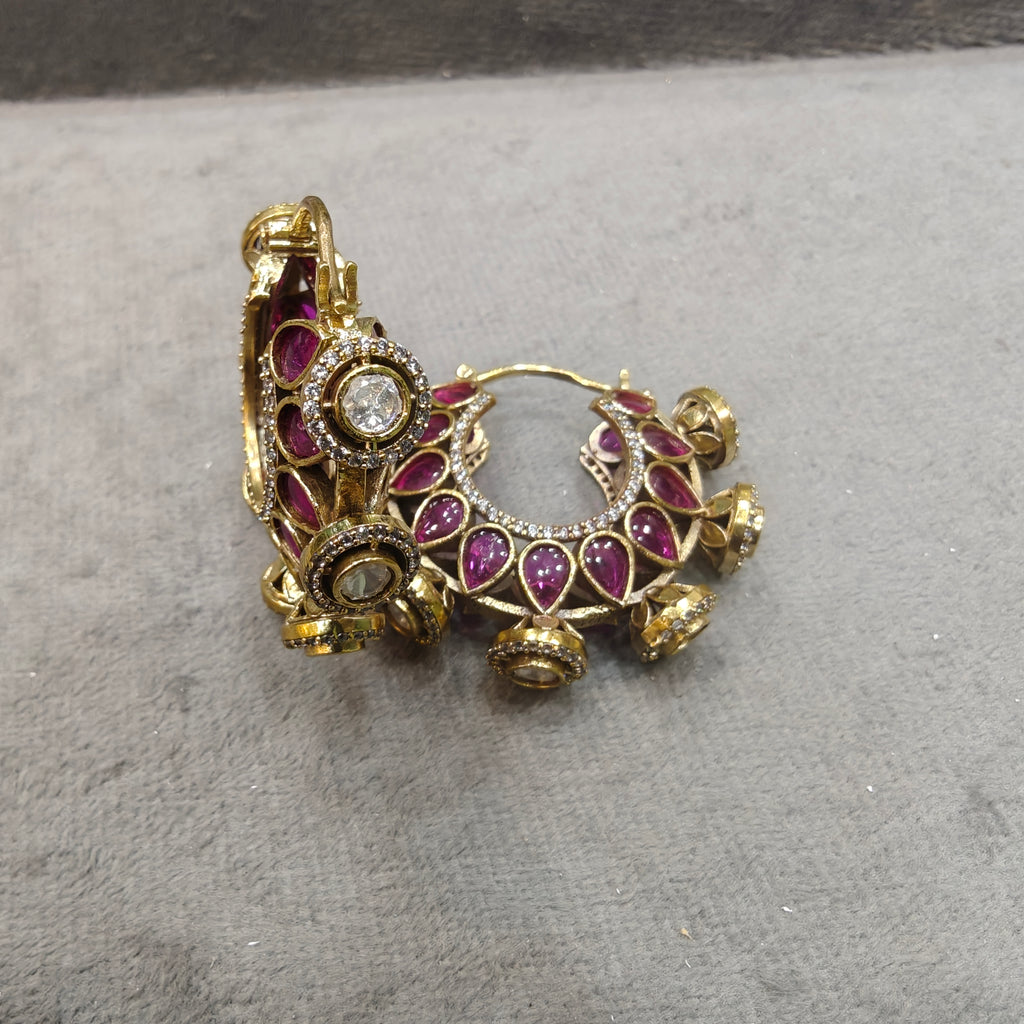 Nandita Polki and Stone Hoops- Ruby