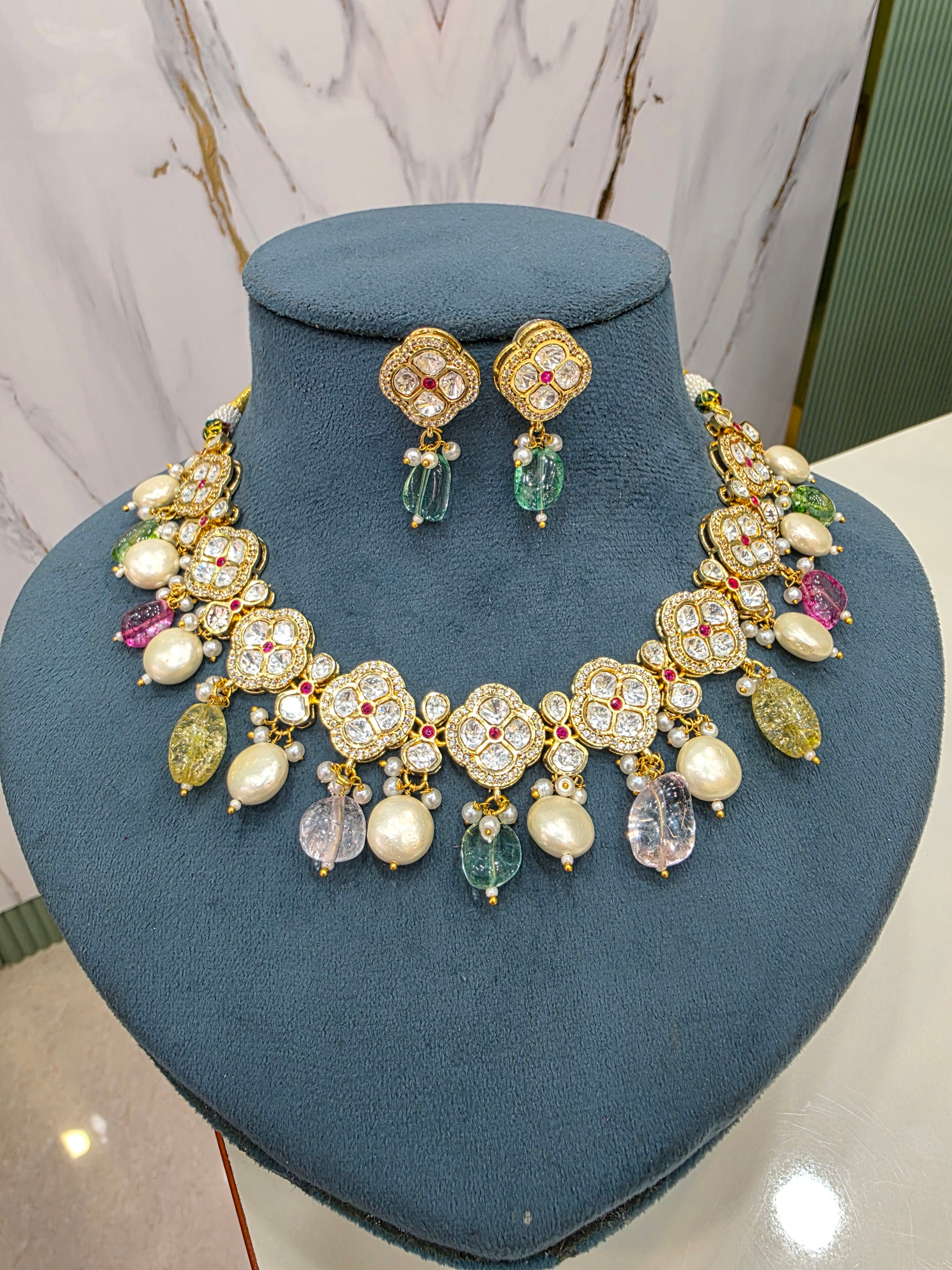 Anvesha Tyani Kundan Necklace Set- Multi