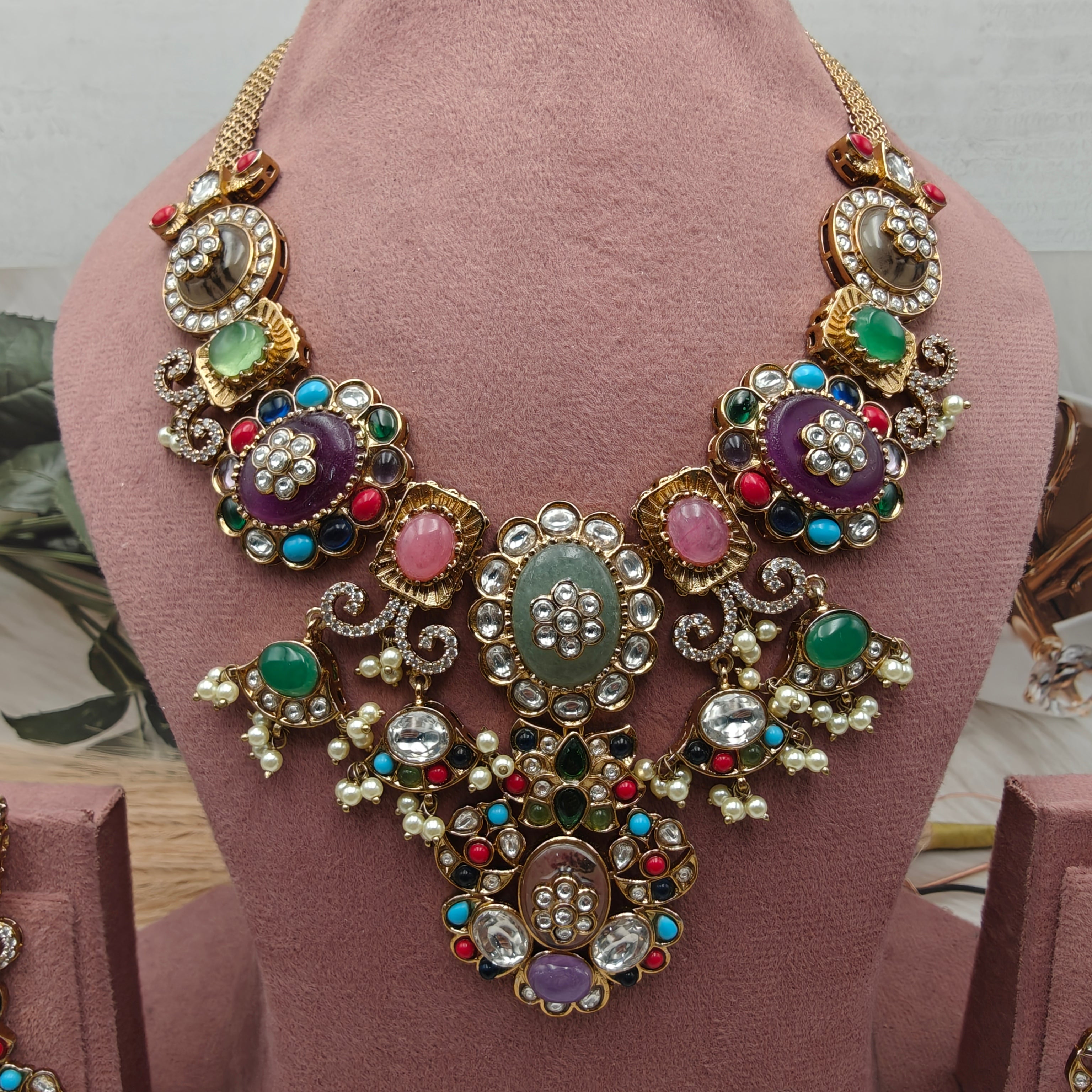 Vamika Jadatar Bikaneri Kundan Gemstone Heritage Necklace Set