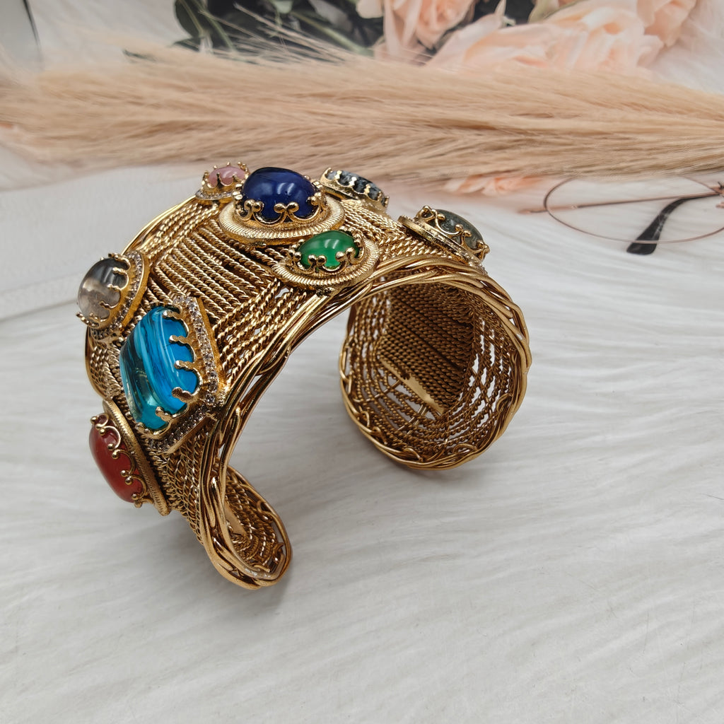 Sahiba Amrapali Brass Fusion Gemstone Handcuff- Blue Multi