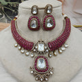 Naazni Moissanite Polki Premium Necklace Set - Ruby