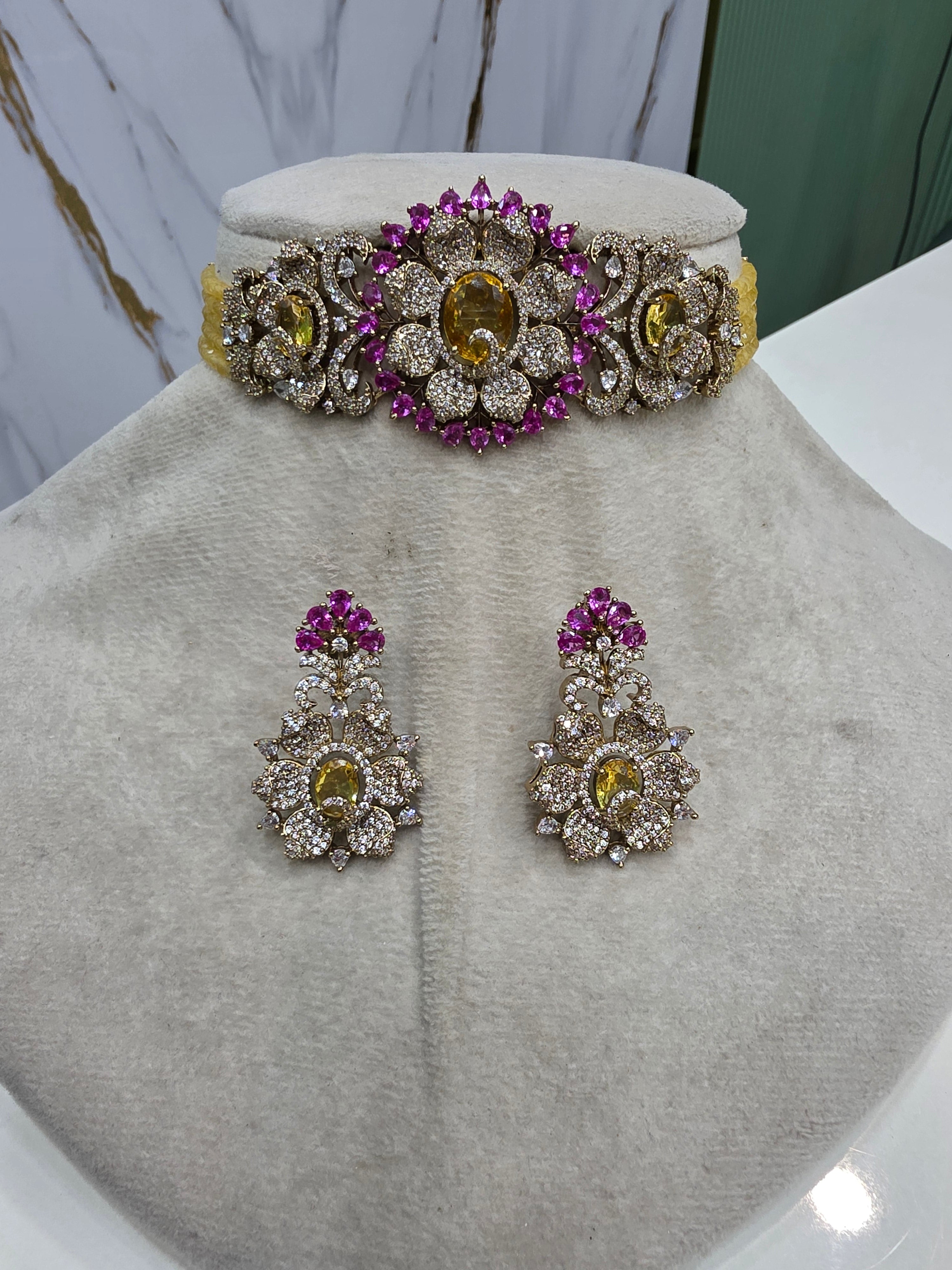 Aarfa Doublet and Hydro Choker Set- Yellow and Pink