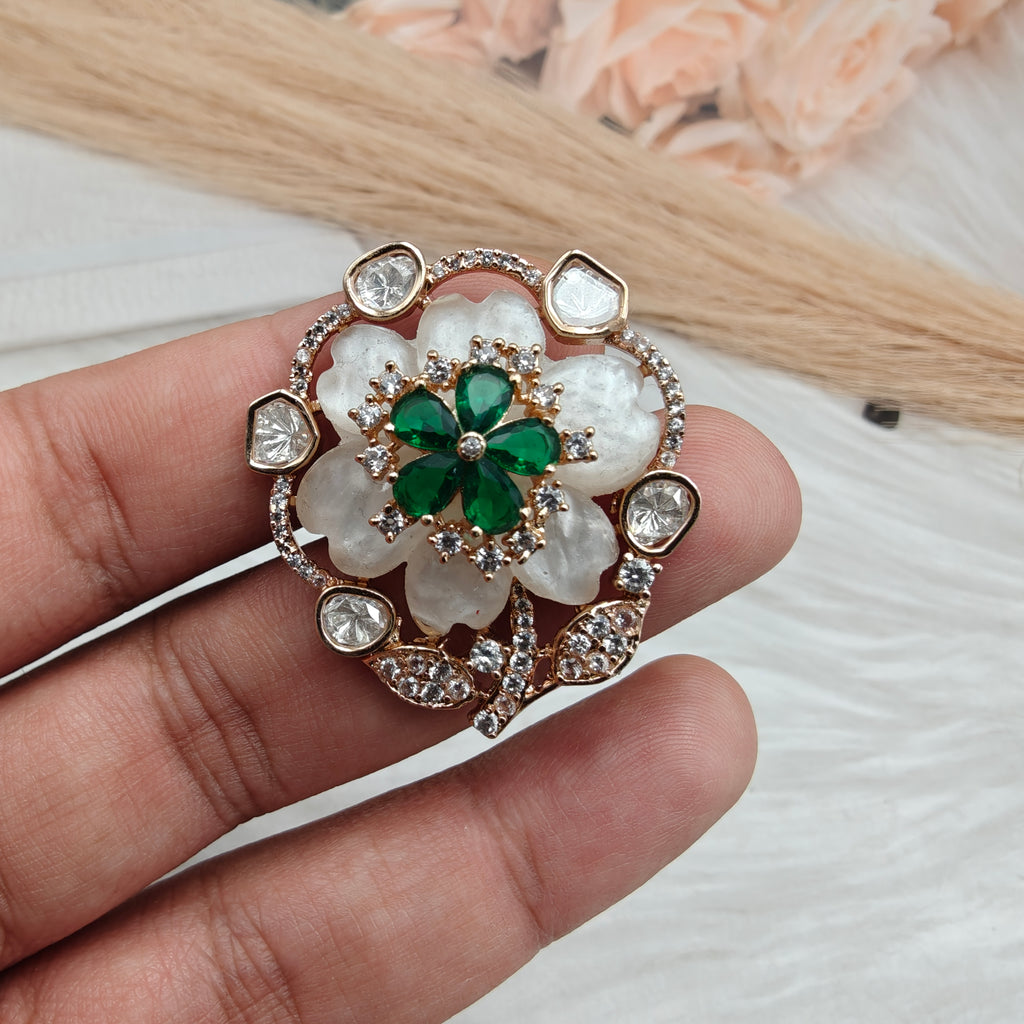 Floral Mother of Pearl Adjustable Ring- Green