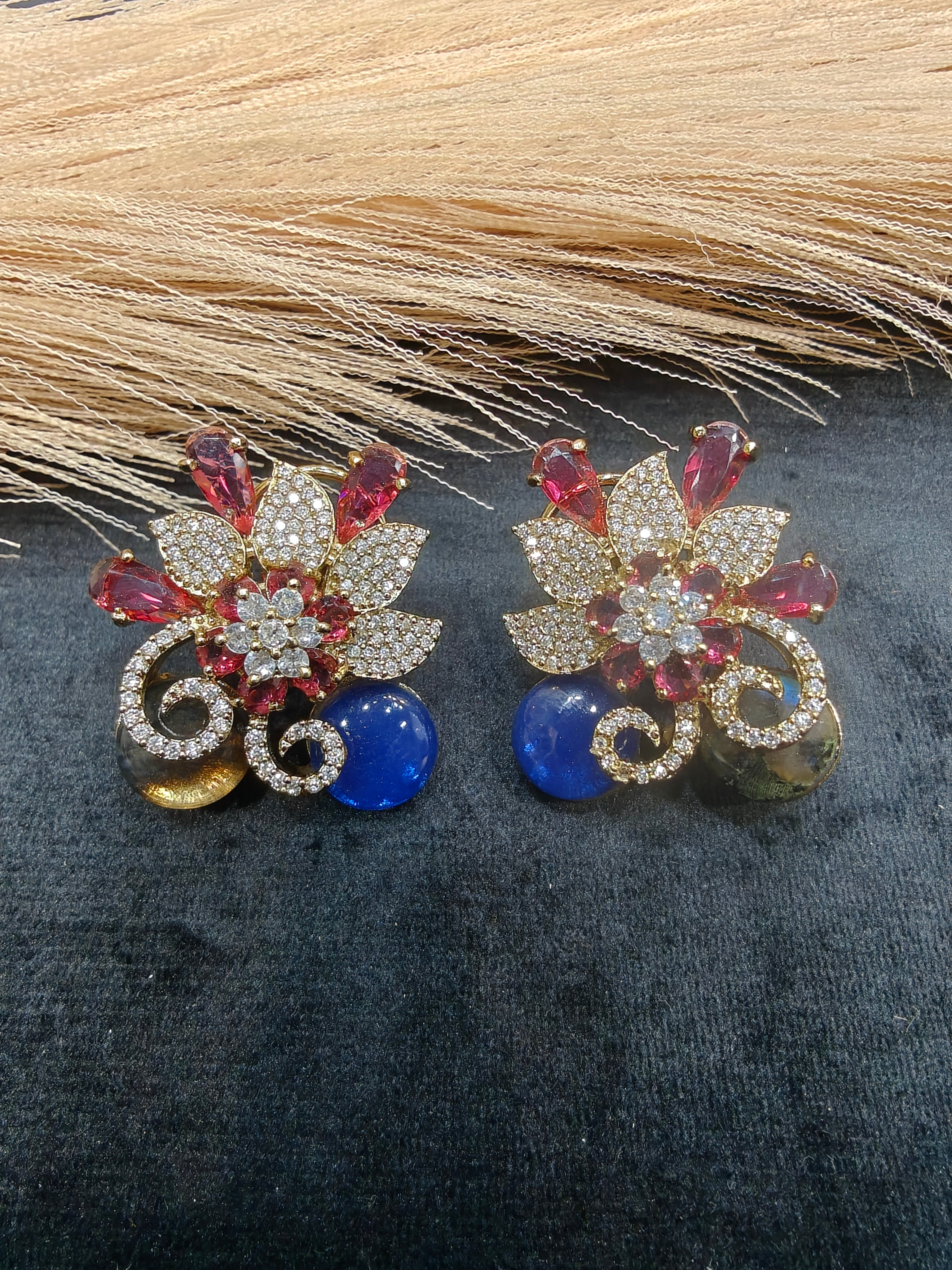 Dhara Sabya Inspired Gemstone Studs- Ruby Blue