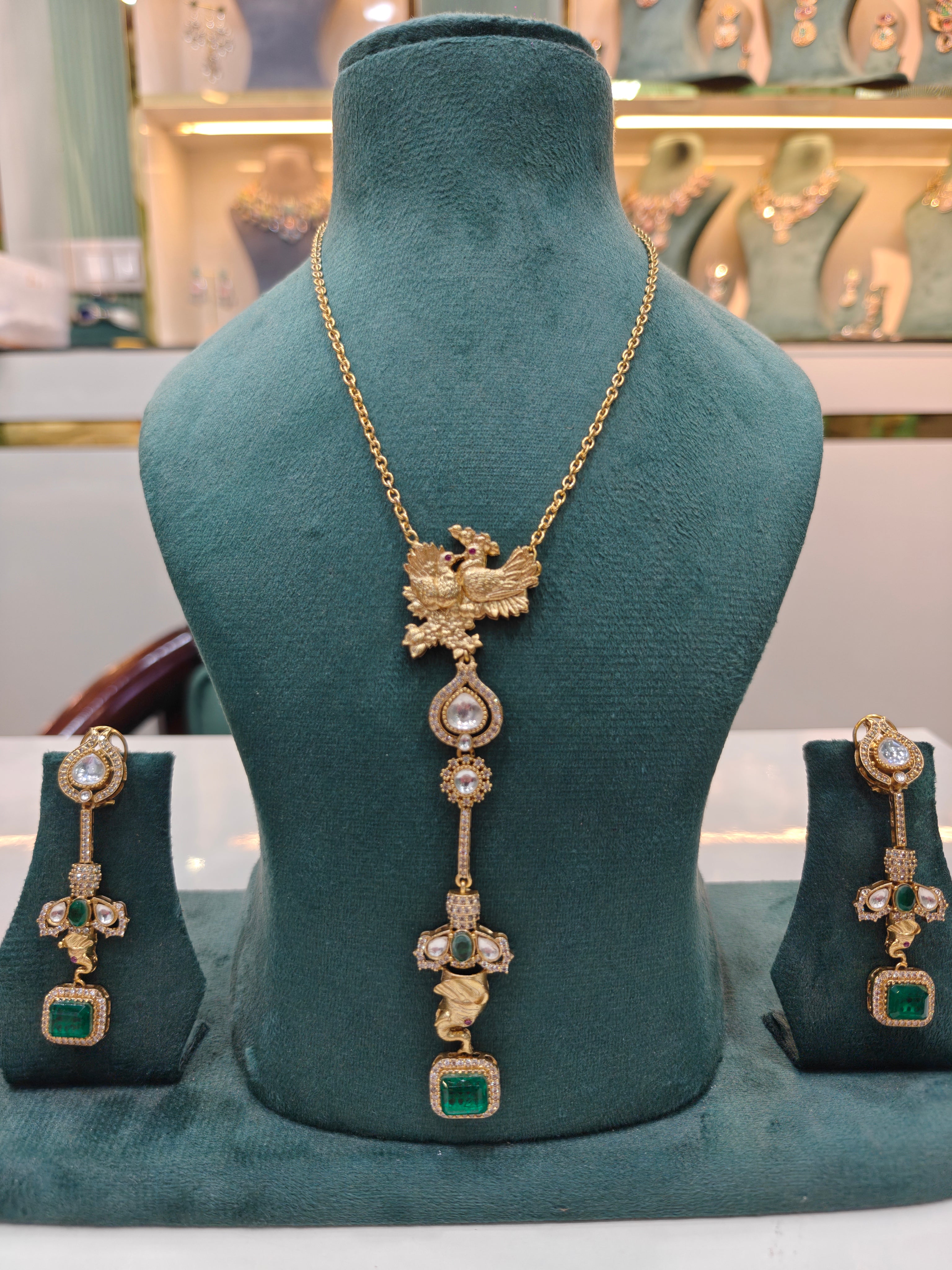 Nature Inspired Doublet Pendant Set- Green