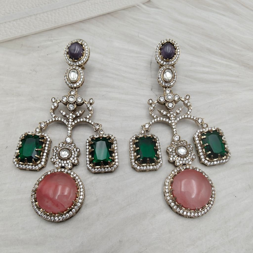 Isha Sabyasachi Inspired Gemstone Earrings- Green Coral Multi