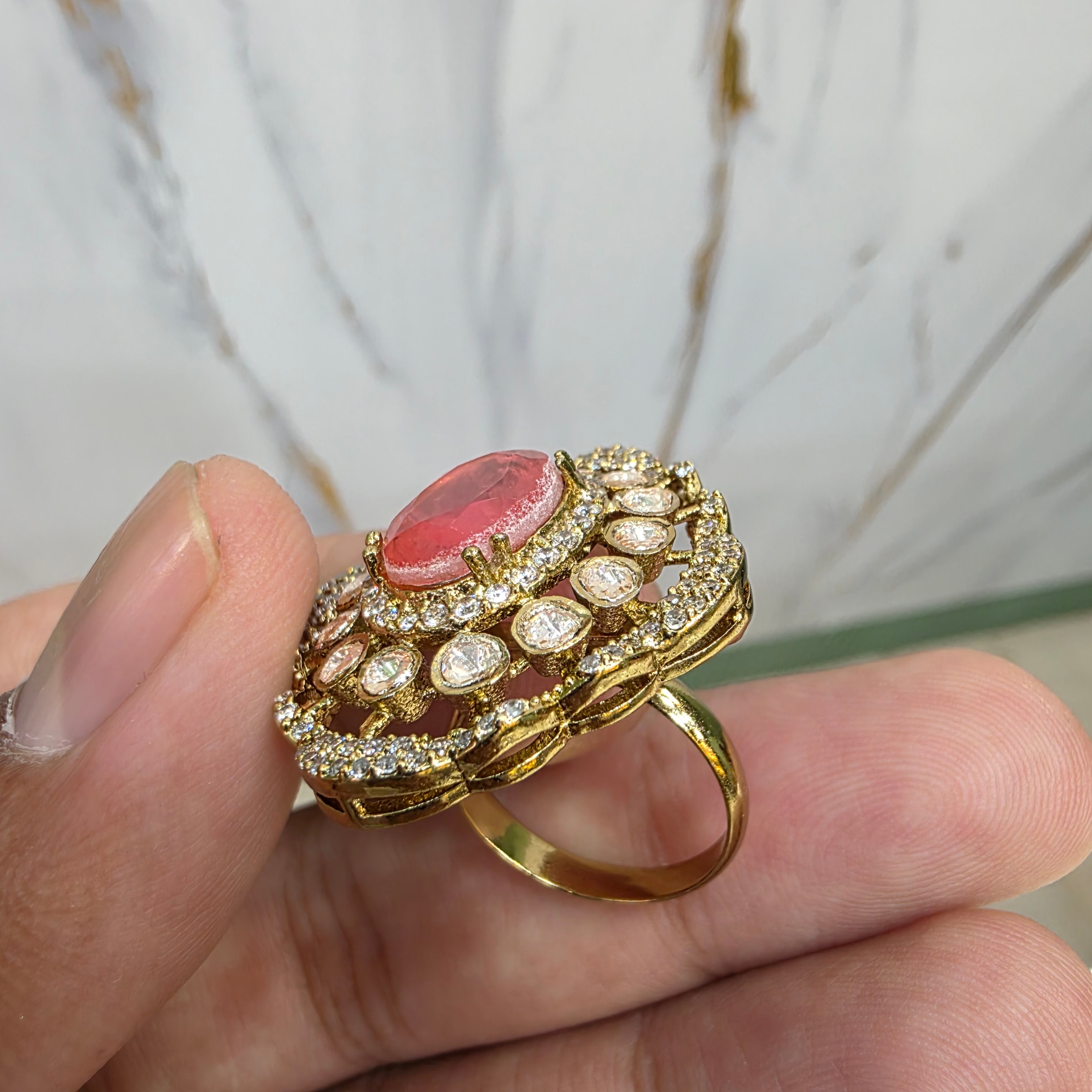 Elara LB Moissanite Adjustable Ring- Coral Peach