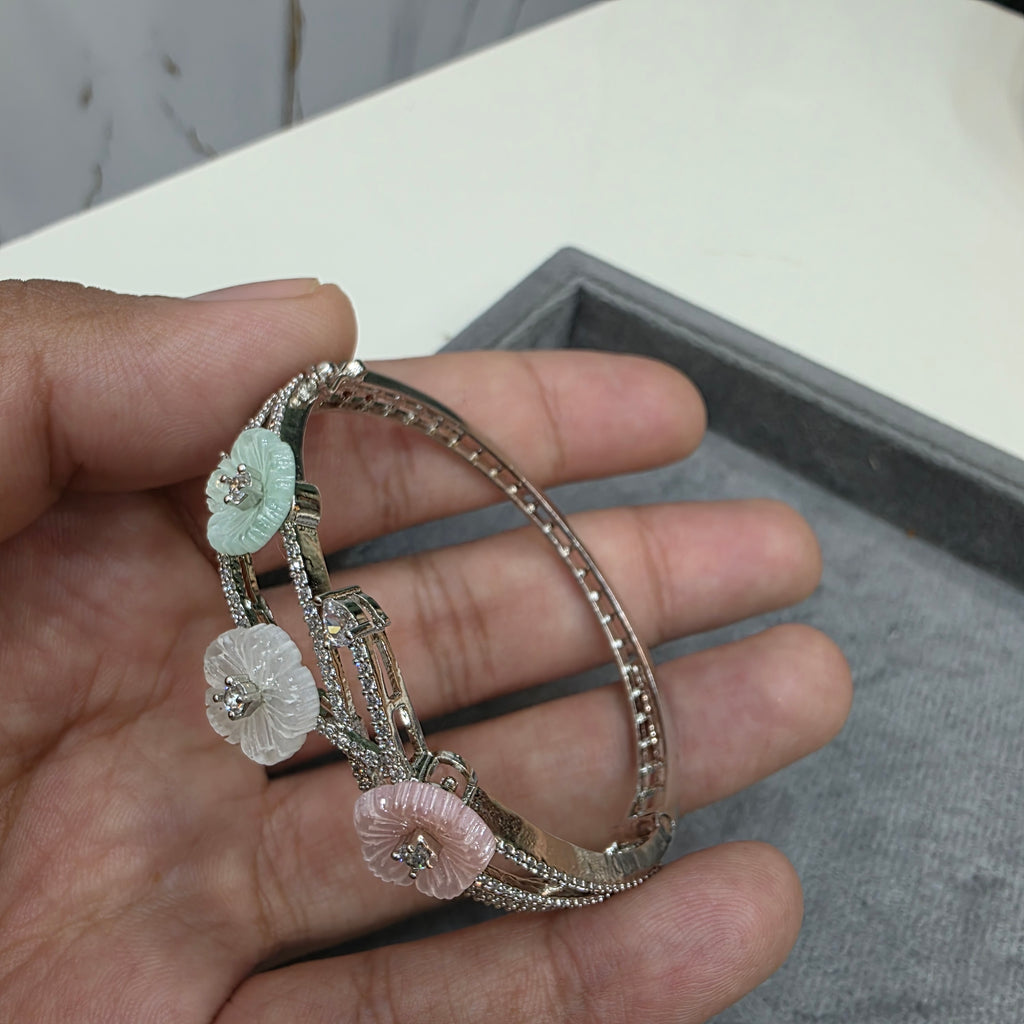 Shreya Carved Stone Openable Bracelet (Silver Plating)- Pastel Multi