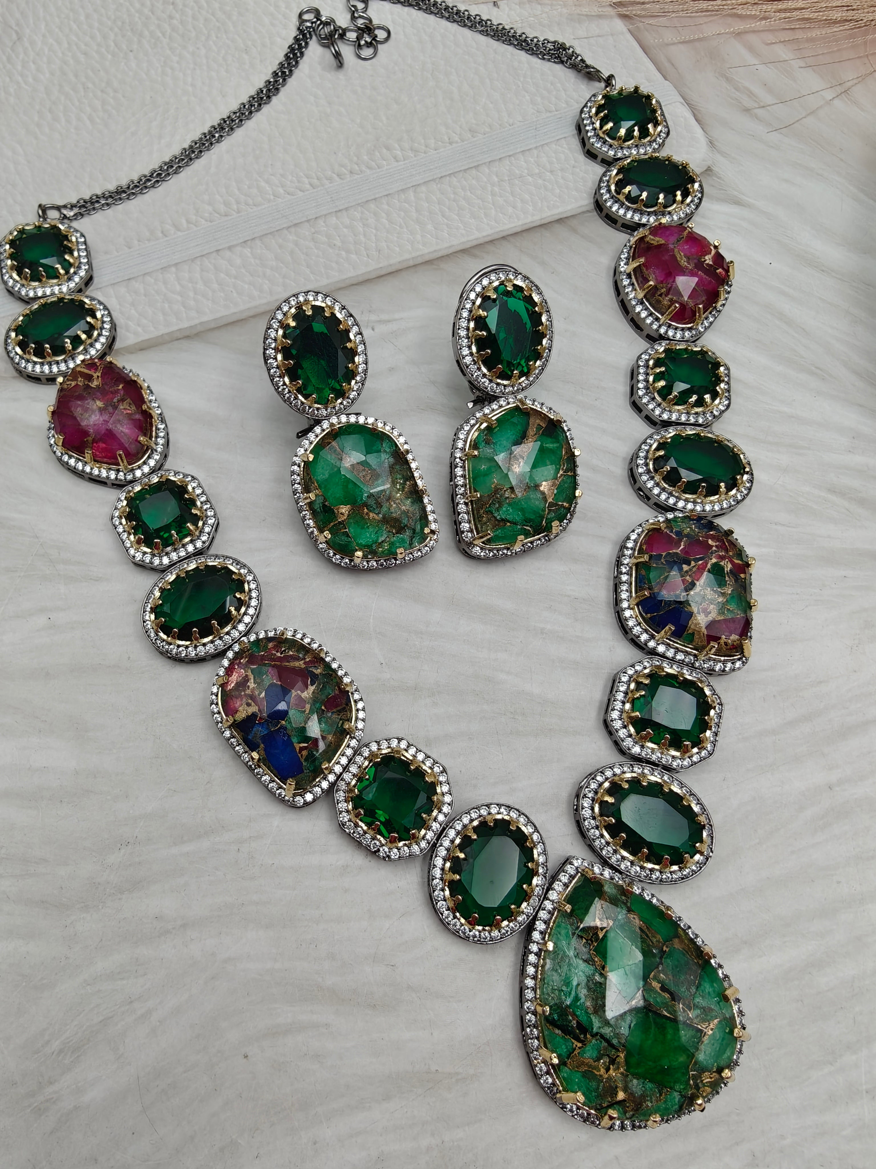 Manika Multi Colour Sabya Inspired Gemstone Necklace Set