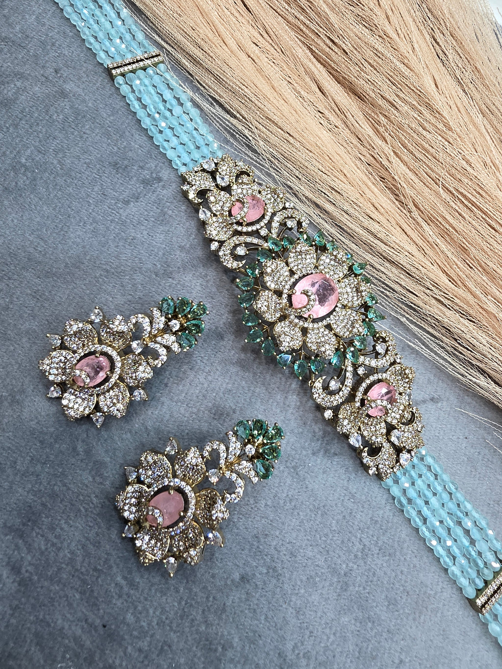 Aarfa Doublet and Hydro Choker Set- Aqua Blje and Pink