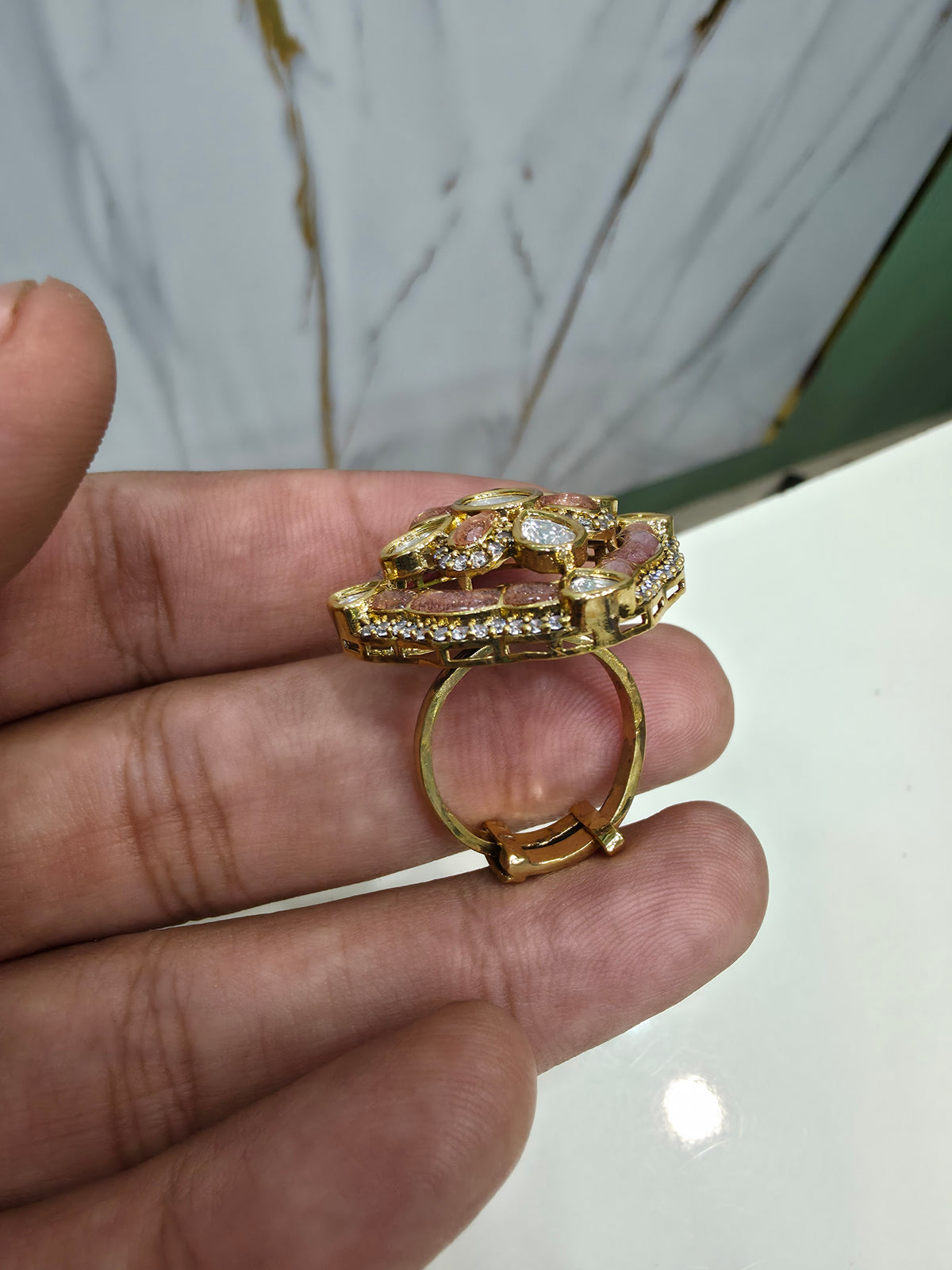 Spardha Moissanite Polki Adjustable Ring- Pink