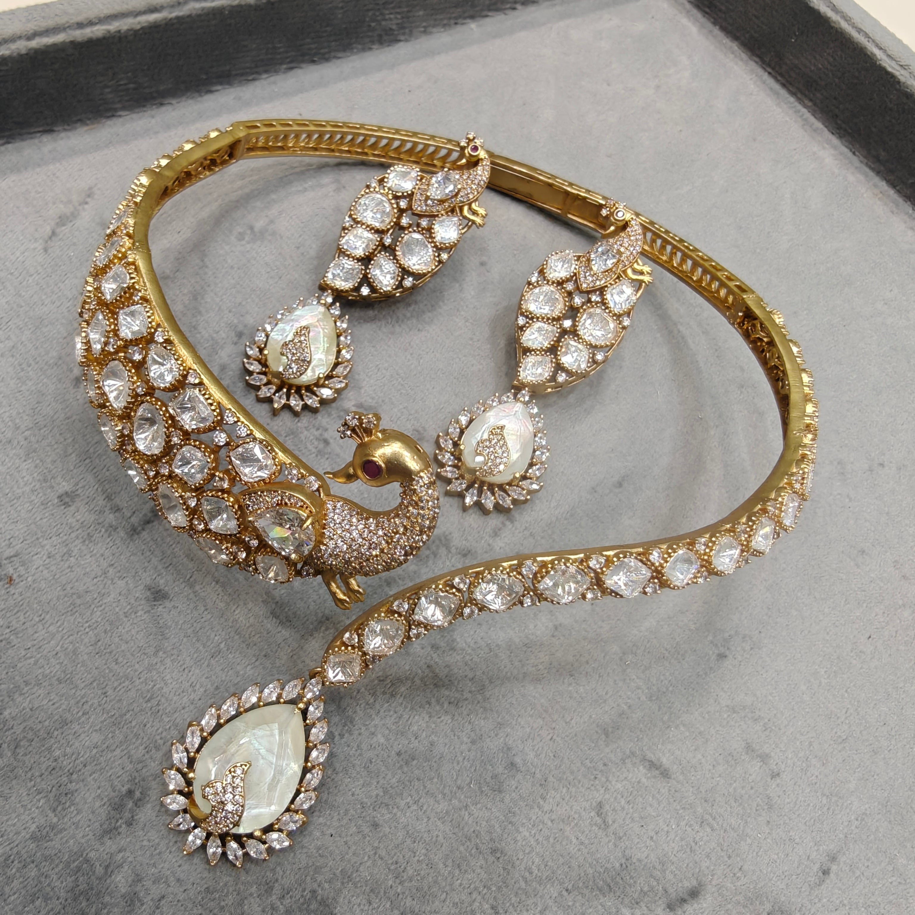 Morni flexible Moissanite and Doublet Hasli Set- Milky White