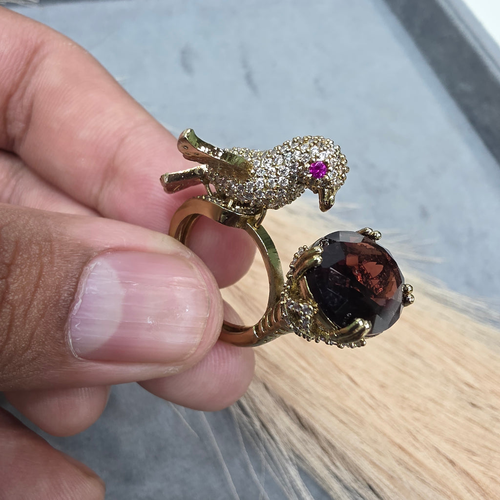 Arohi Bird Adjustable Ring- Wine