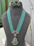 Sonika Hydro Silver Finish long Necklace - Sea Green