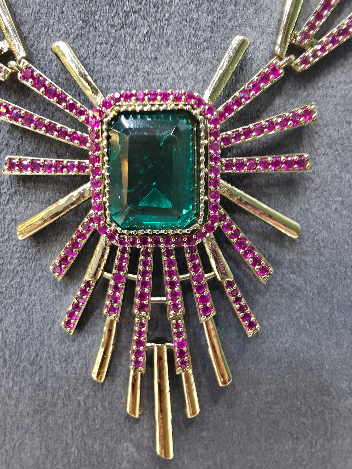 Sabya Inspired Namdini Palm Tree Victorian AD Long Necklace Set-  Ruby Emerald Green