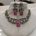 Adavni Doublet Necklace Set- Pink Mint