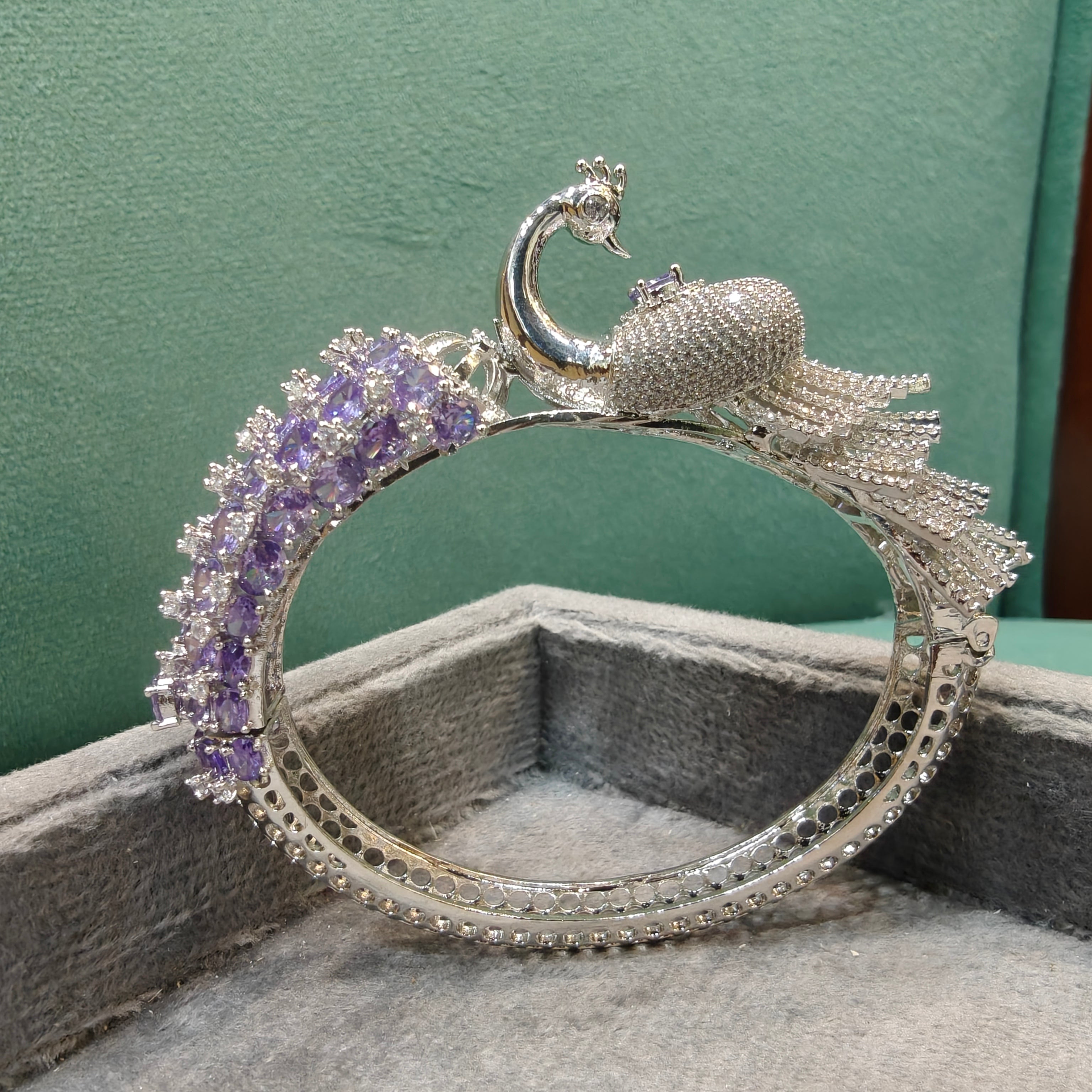 Mayura 3D Layer Openable Bracelet (Silver Finish)- Purple